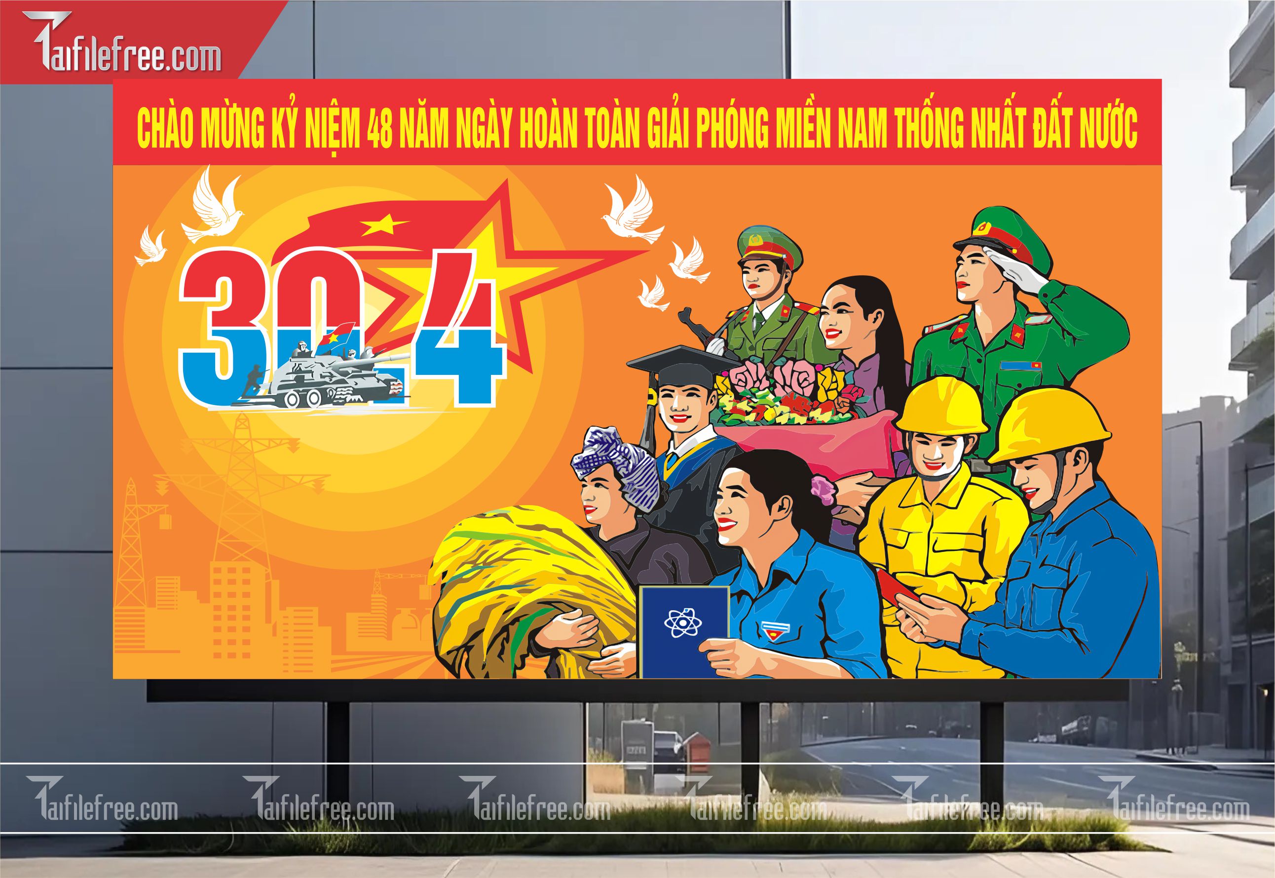 Pano Trang Trí Giải Phóng Miền Nam 30/4 Vector_GN54