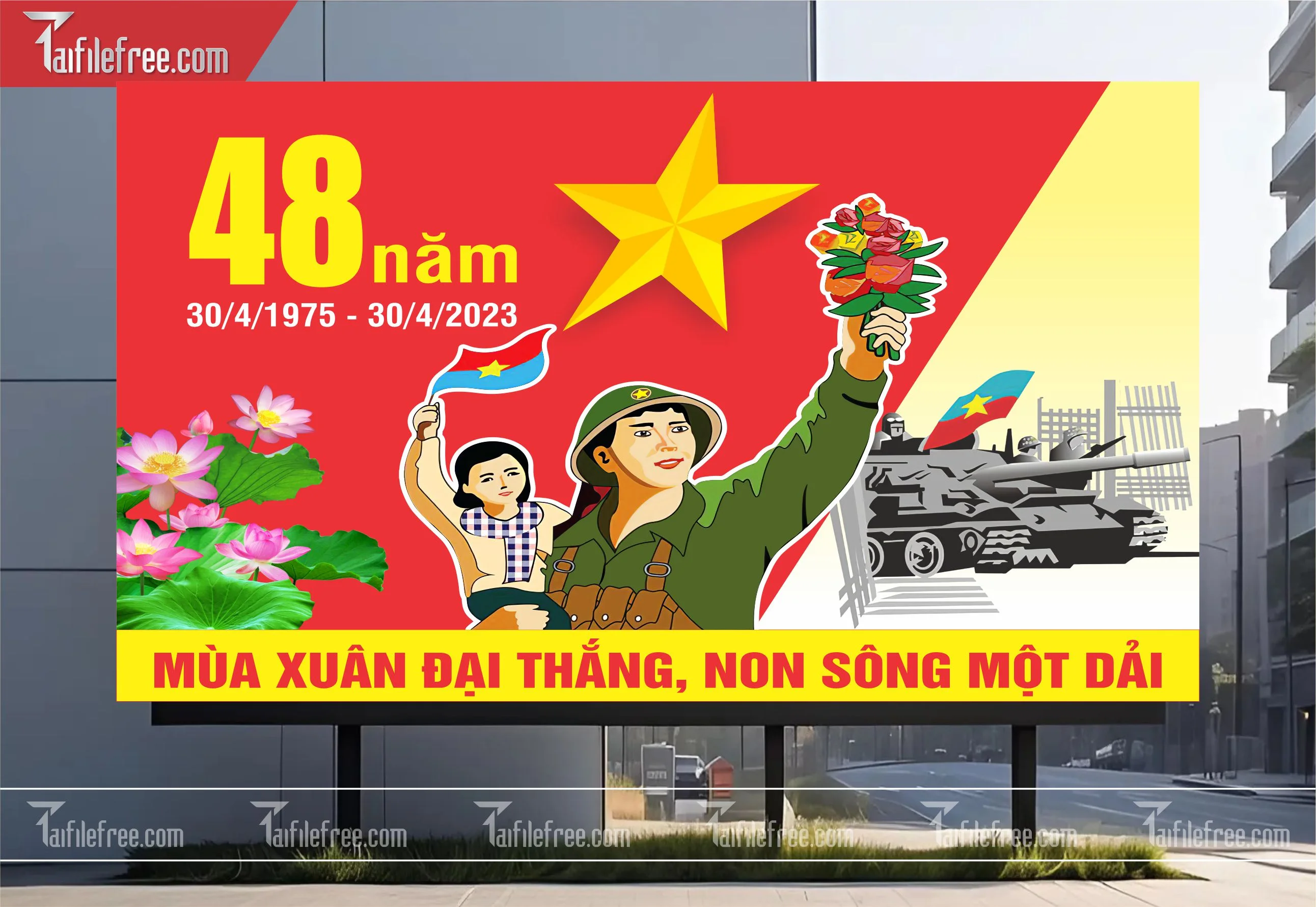 Pano Trang Trí Giải Phóng Miền Nam 30/4 Vector_GN57