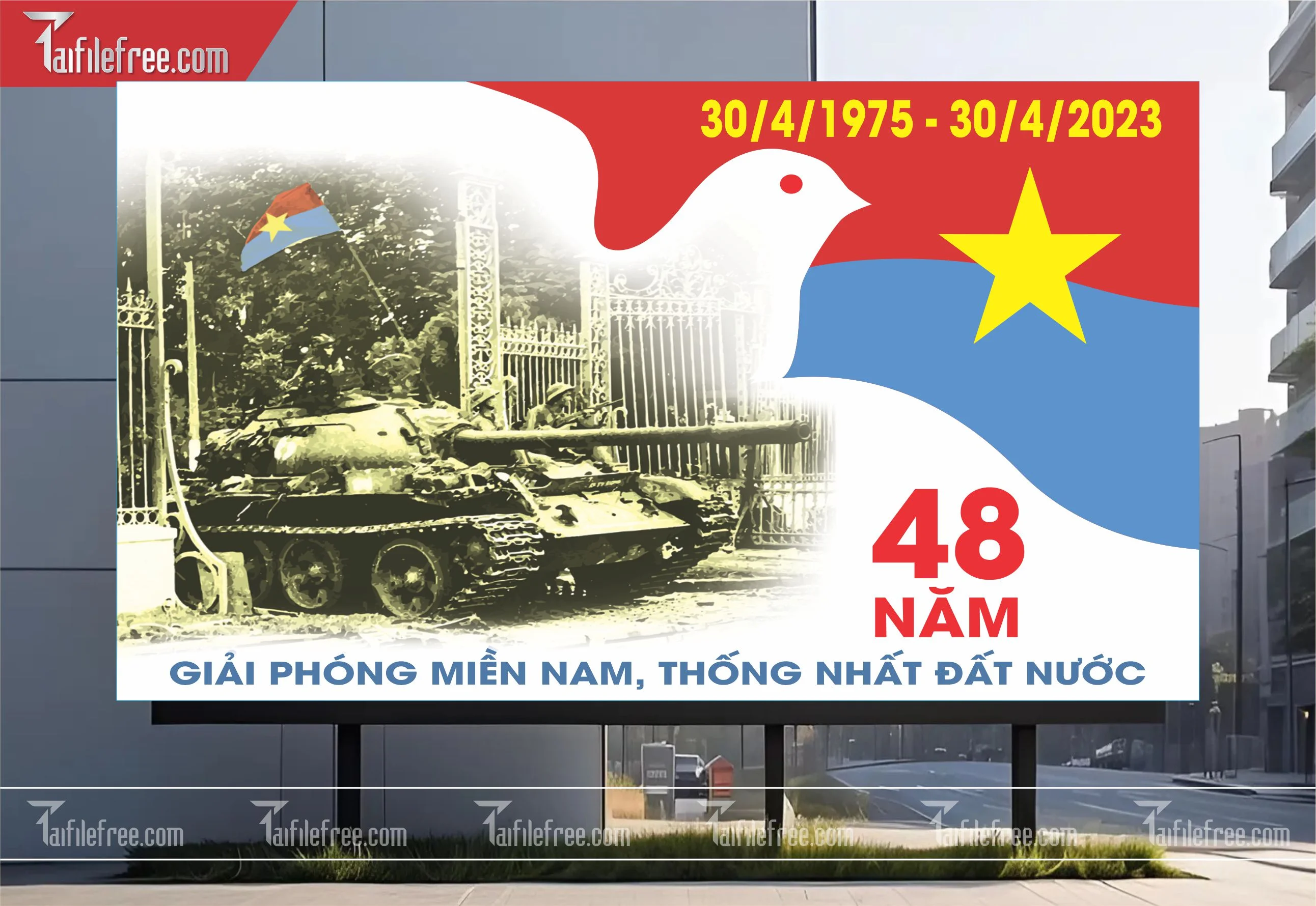 Pano Trang Trí Giải Phóng Miền Nam 30/4 Vector_GN58
