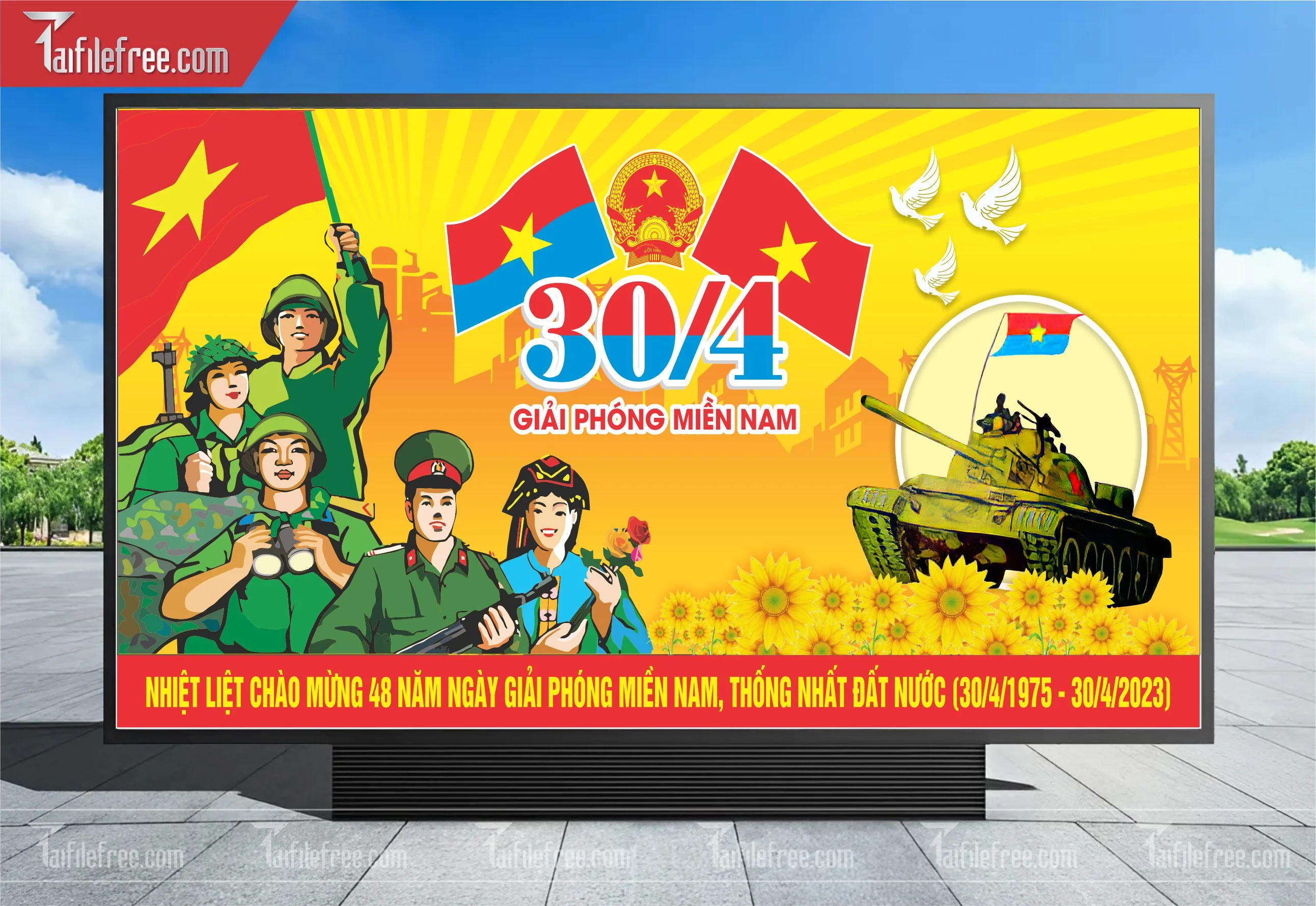 Pano Trang Trí Giải Phóng Miền Nam 30/4 Vector_GN59