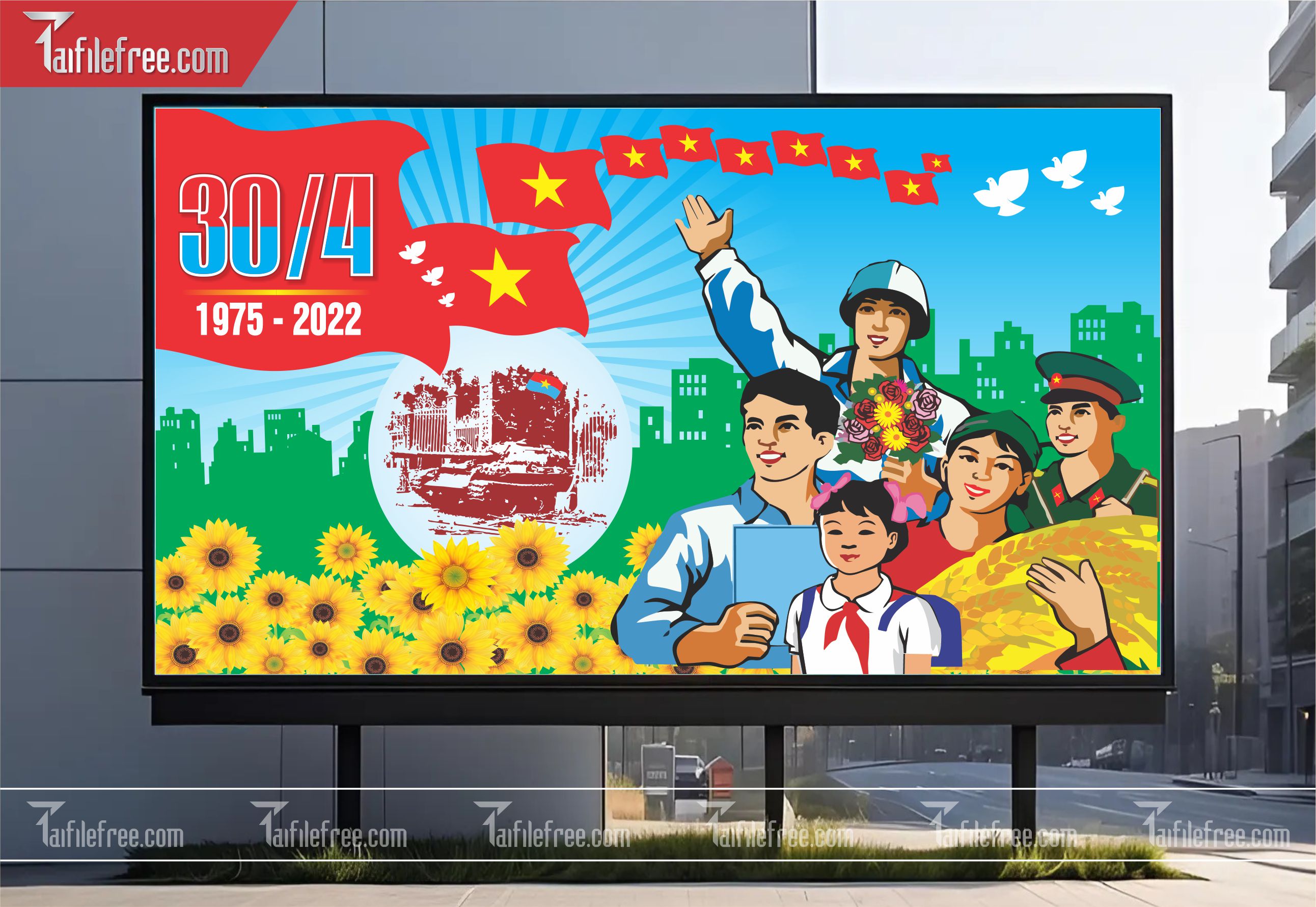 Pano Trang Trí Giải Phóng Miền Nam 30/4 Vector_GN69