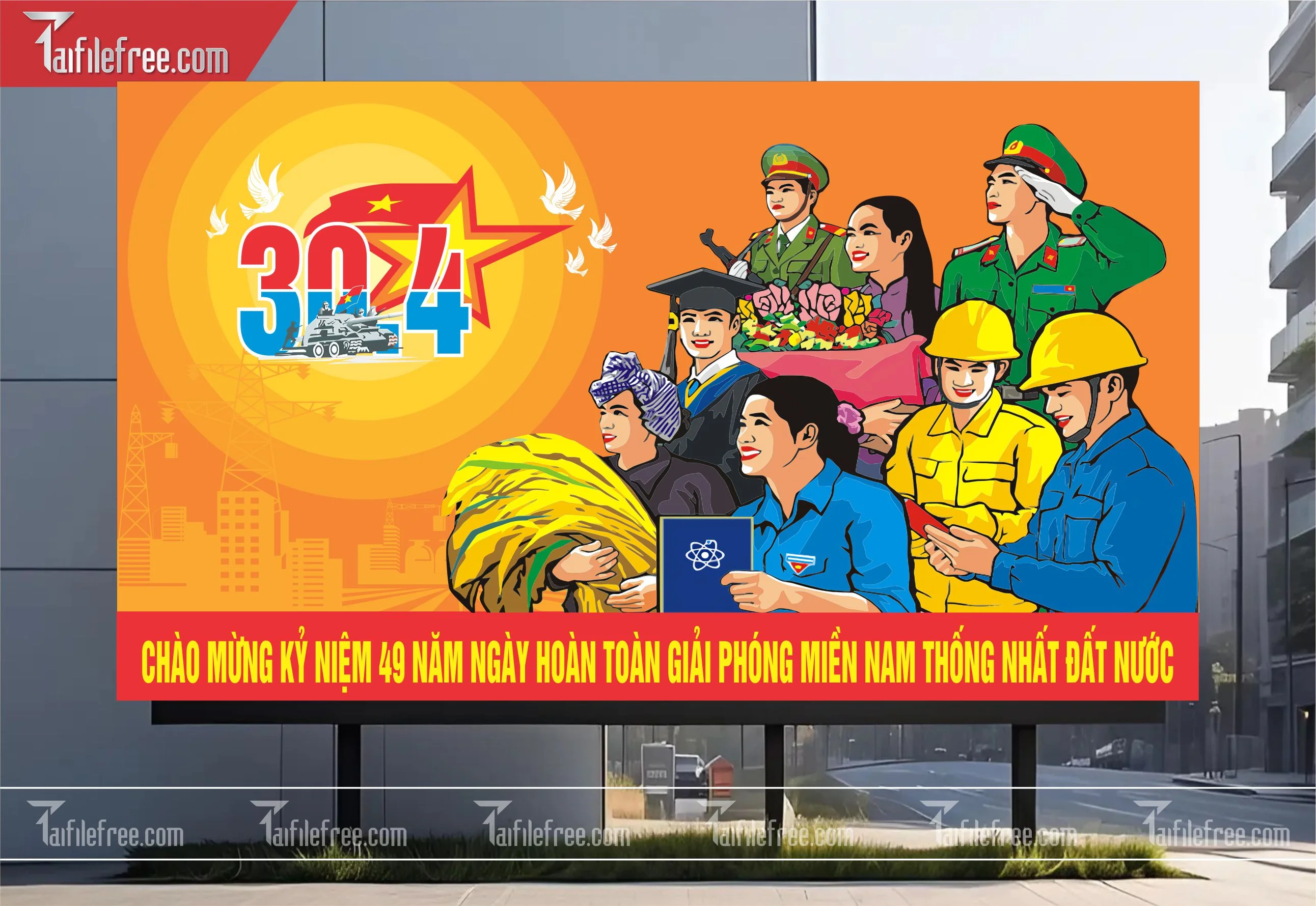 Pano Trang Trí Giải Phóng Miền Nam 30/4 Vector_GN71