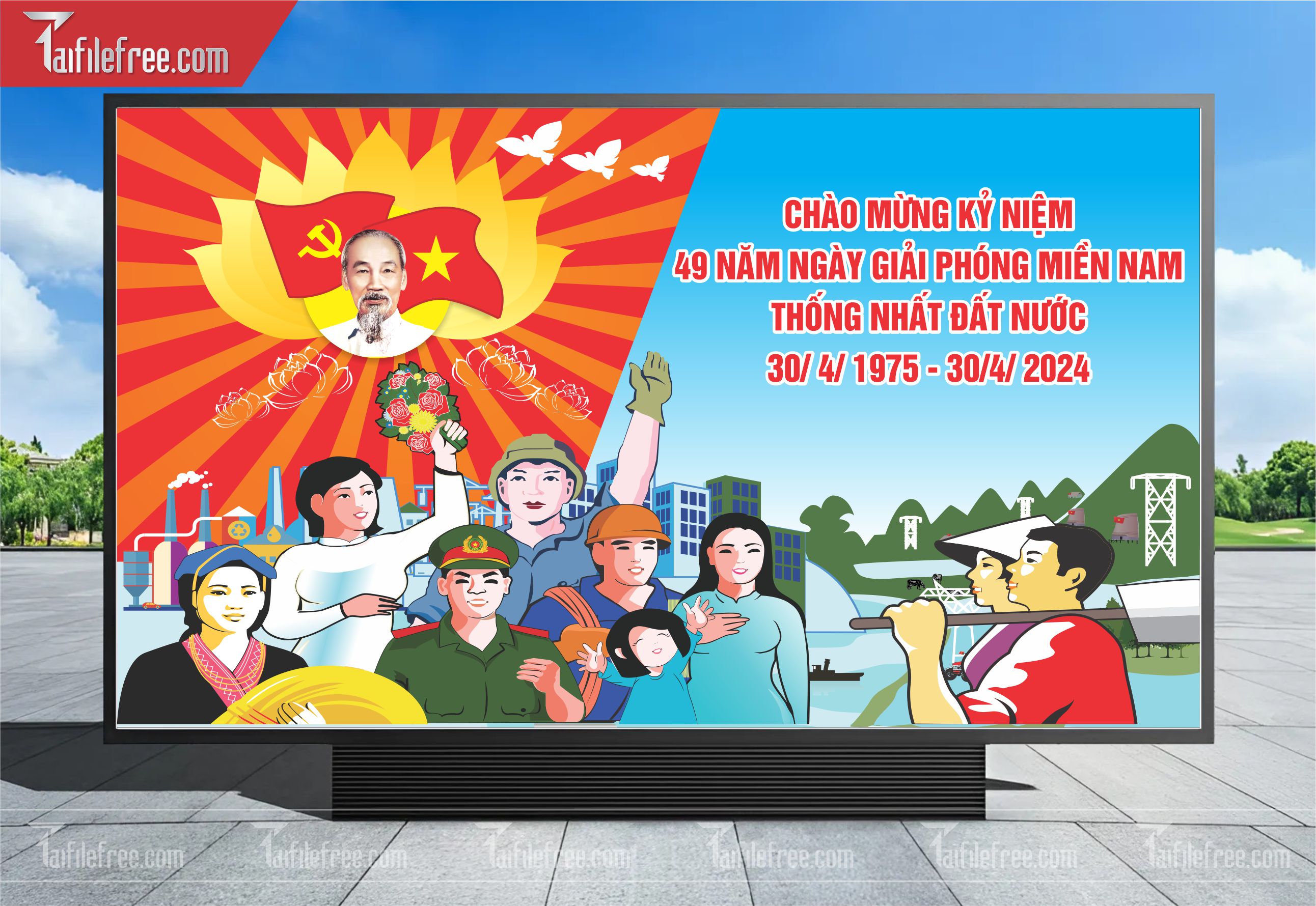 Pano Trang Trí Giải Phóng Miền Nam 30/4 Vector_GN72
