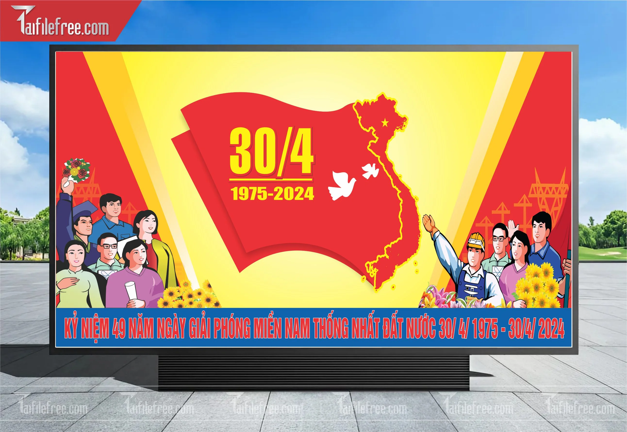 Pano Trang Trí Giải Phóng Miền Nam 30/4 Vector_GN74