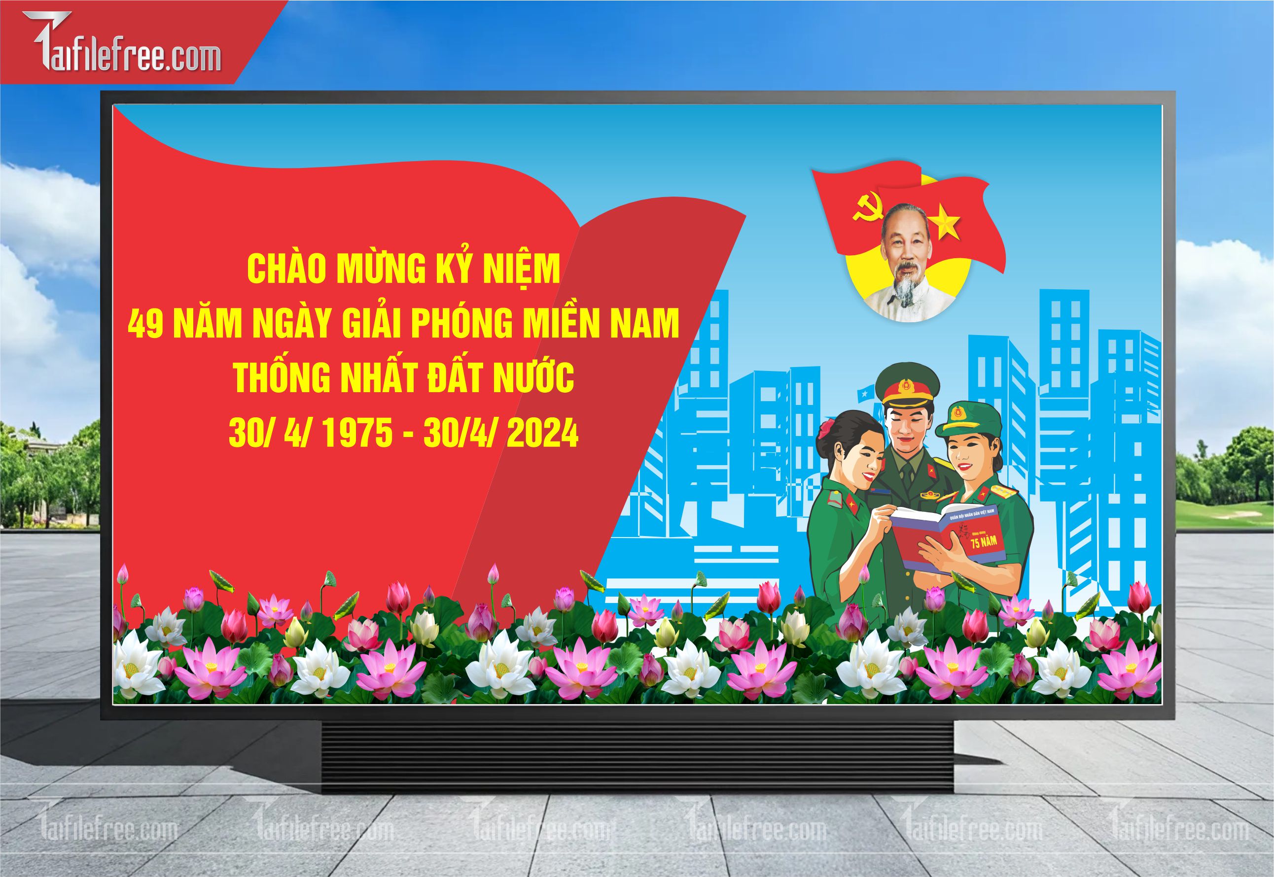 Pano Trang Trí Giải Phóng Miền Nam 30/4 Vector_GN75