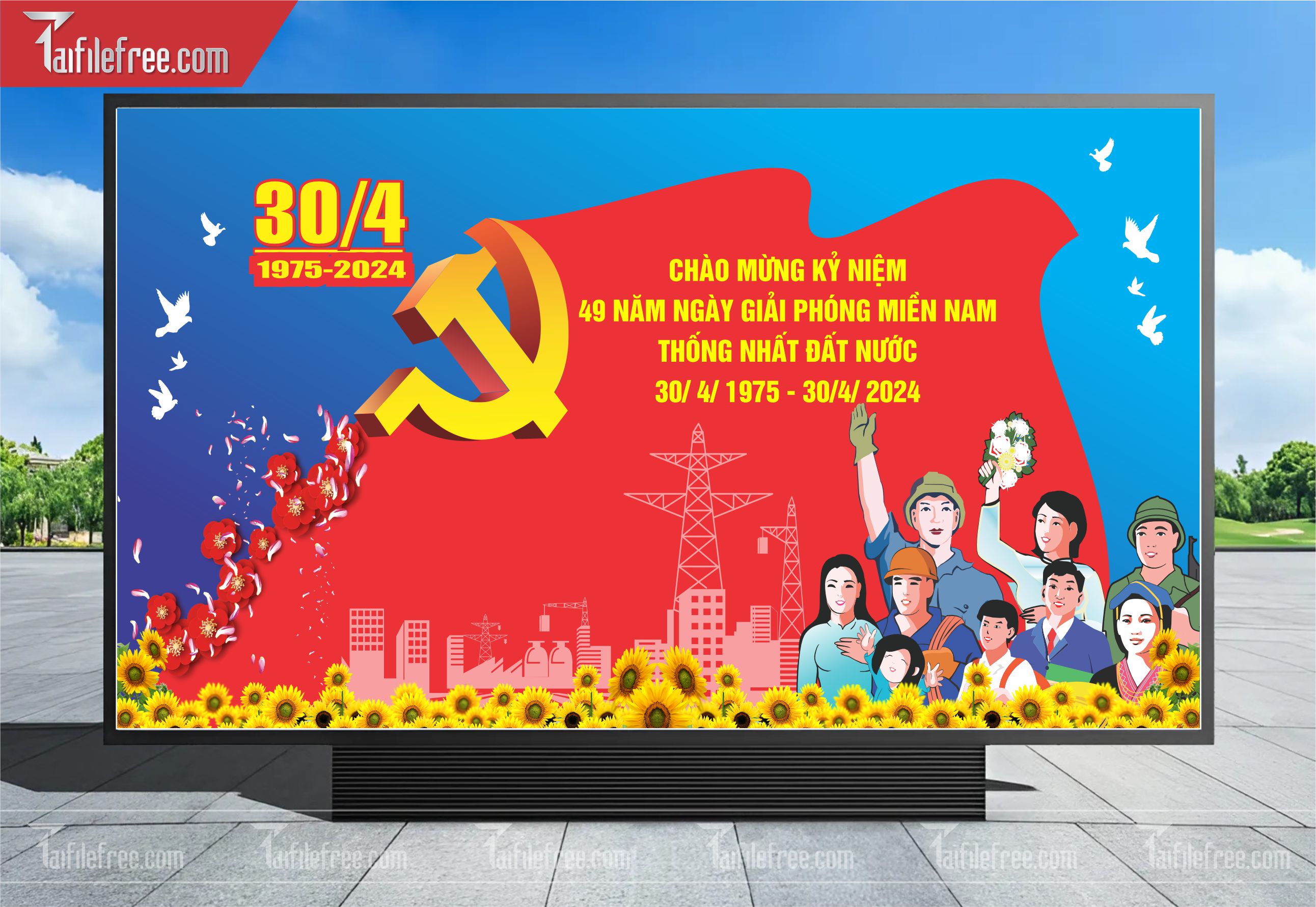 Pano Trang Trí Giải Phóng Miền Nam 30/4 Vector_GN76