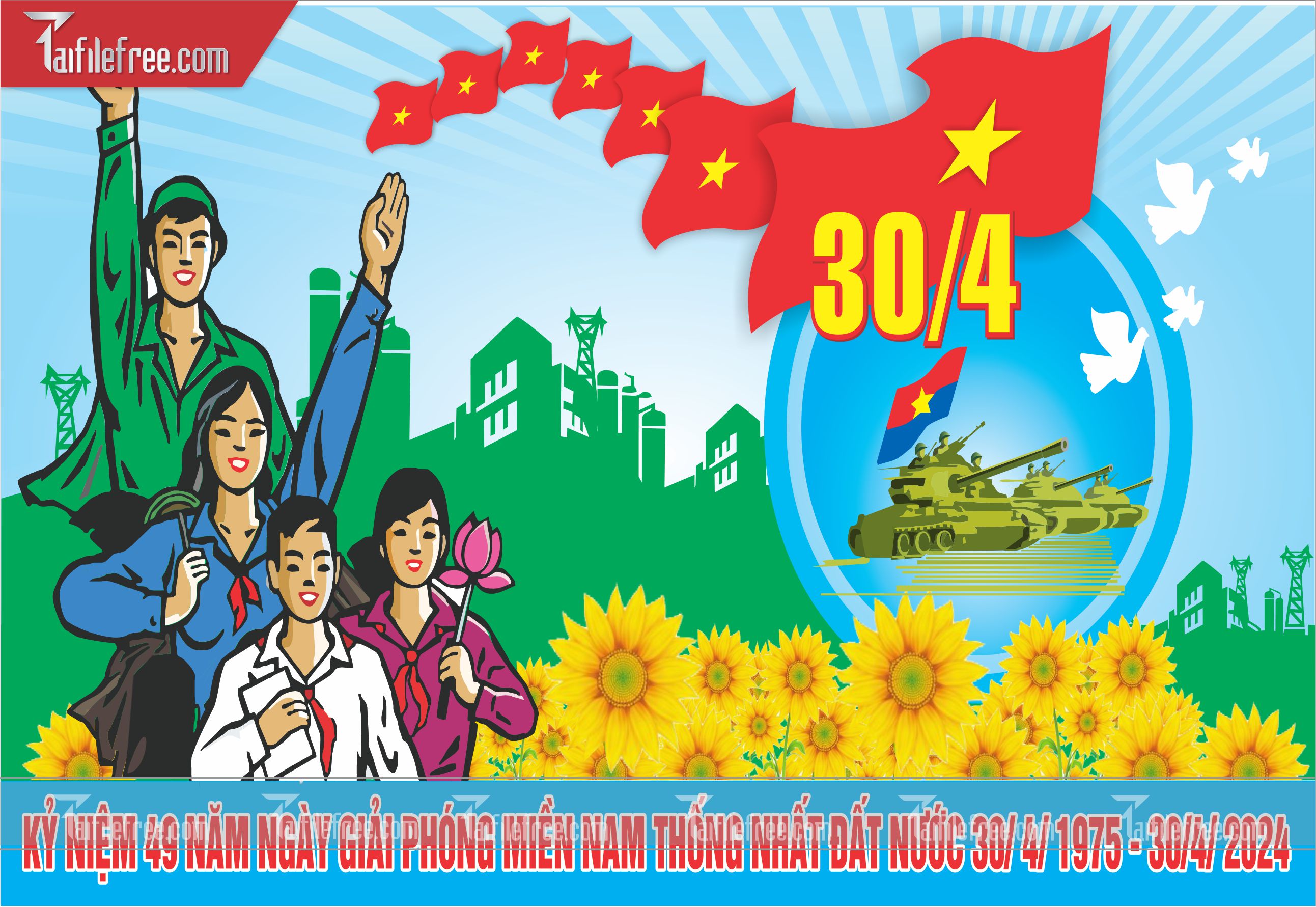 Pano Trang Trí Giải Phóng Miền Nam 30/4 Vector_GN79