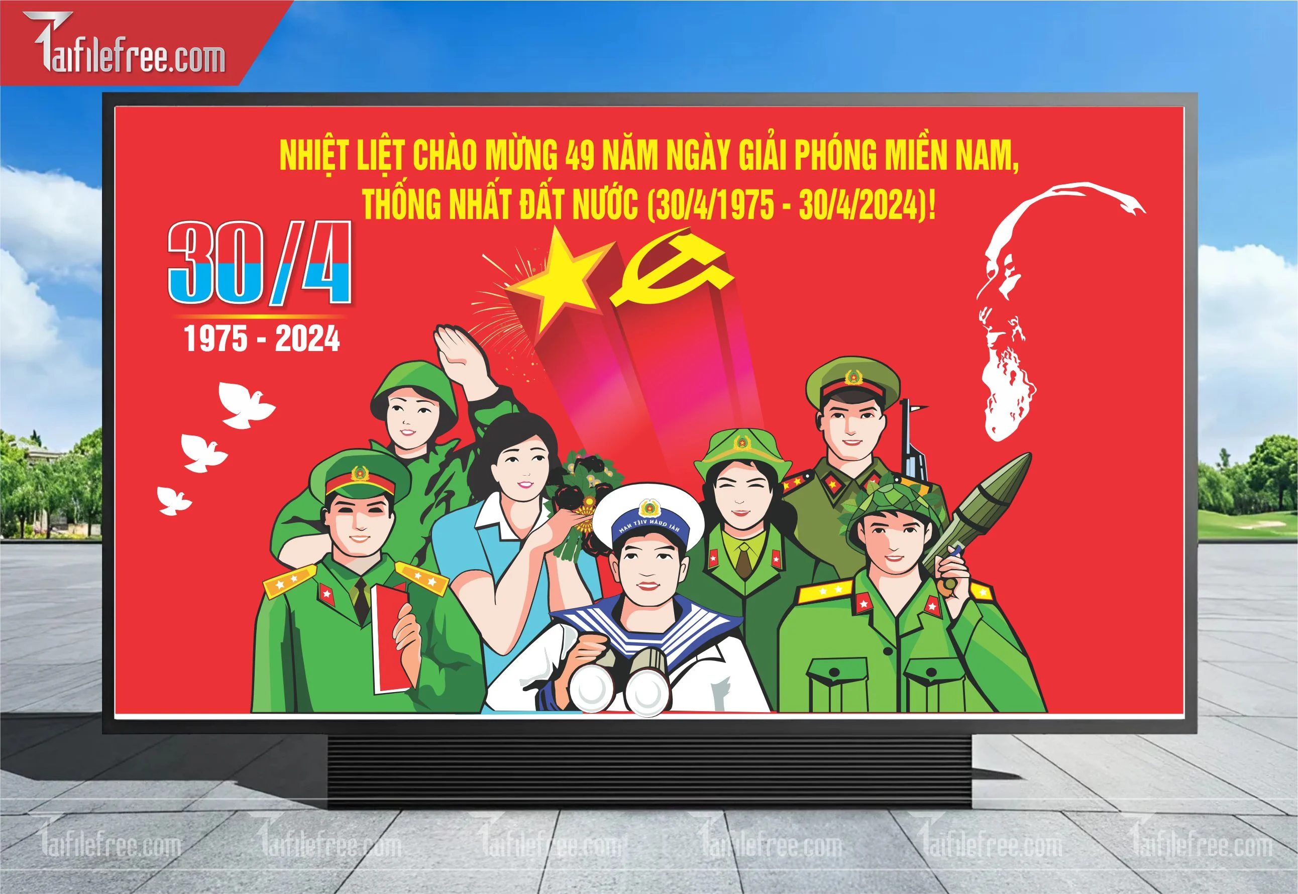 Pano Trang Trí Giải Phóng Miền Nam 30/4 Vector_GN81