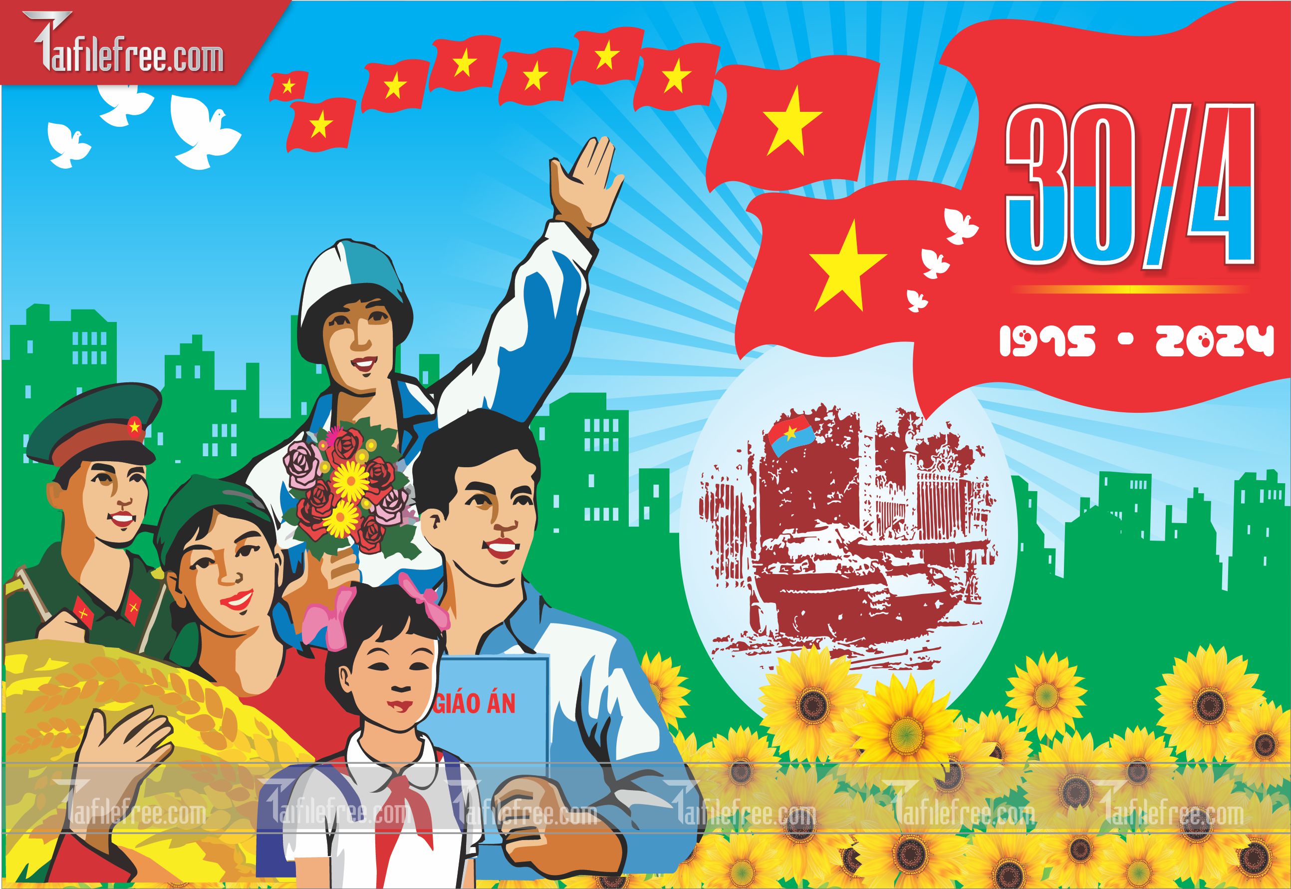 Pano Trang Trí Giải Phóng Miền Nam 30/4 Vector_GN82
