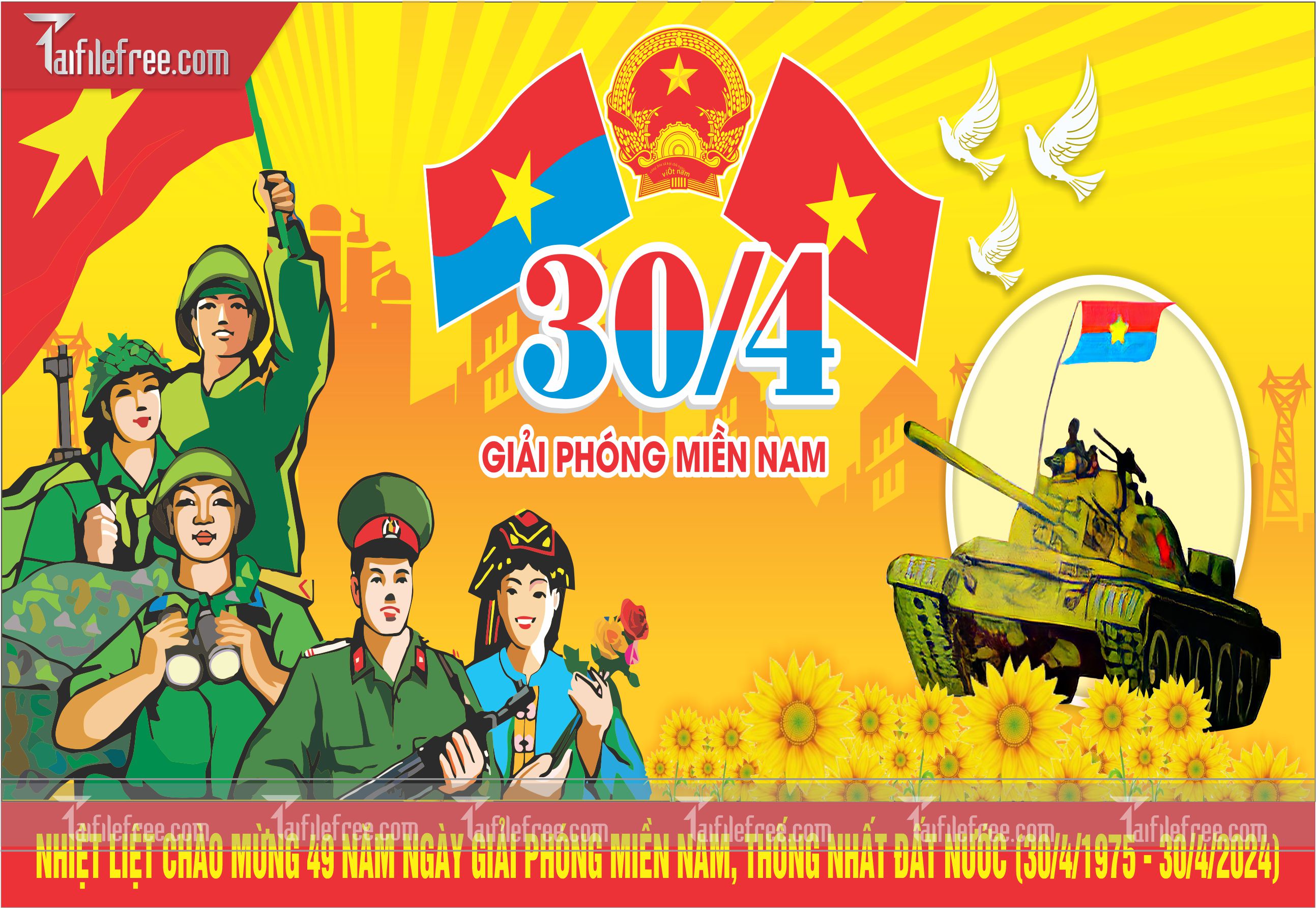 Pano Trang Trí Giải Phóng Miền Nam 30/4 Vector_GN83