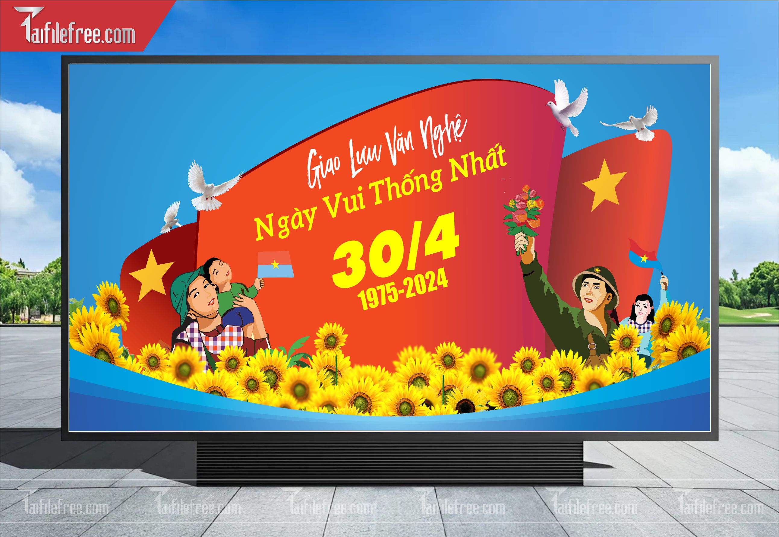 Pano Trang Trí Giải Phóng Miền Nam 30/4 Vector_GN87