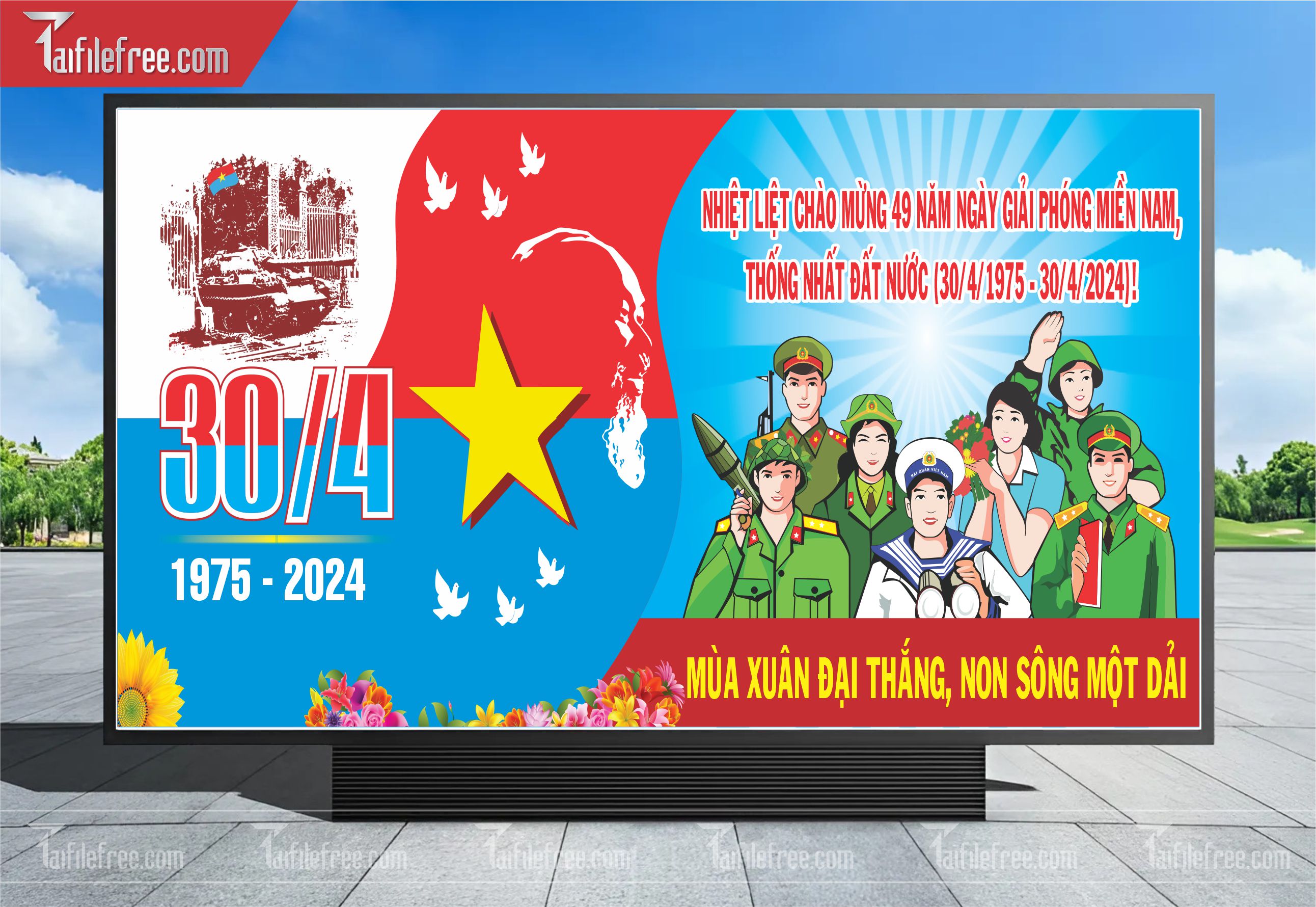 Pano Trang Trí Giải Phóng Miền Nam 30/4 Vector_GN94