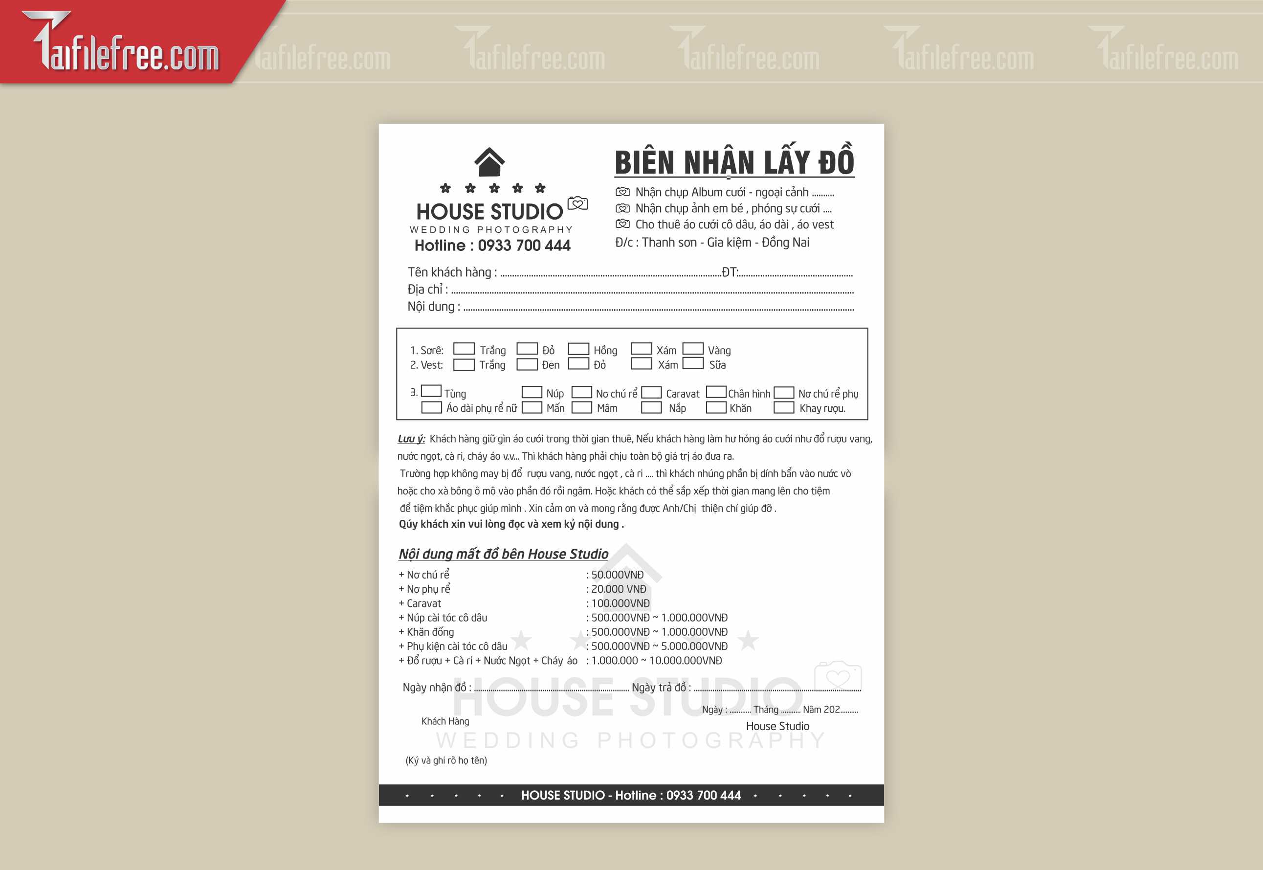Biên Nhận Lấy Đồ_HV98