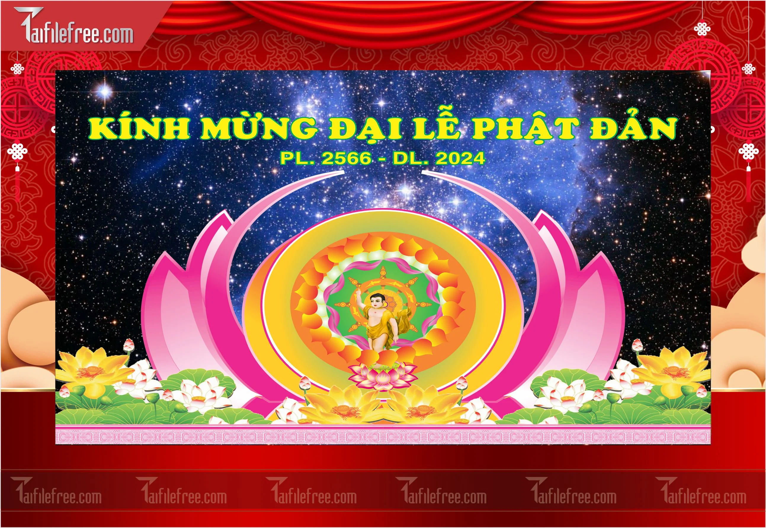 Phông nền sân khấu - Backdrop Trang Trí Mừng Lễ Phật Đản LPD55