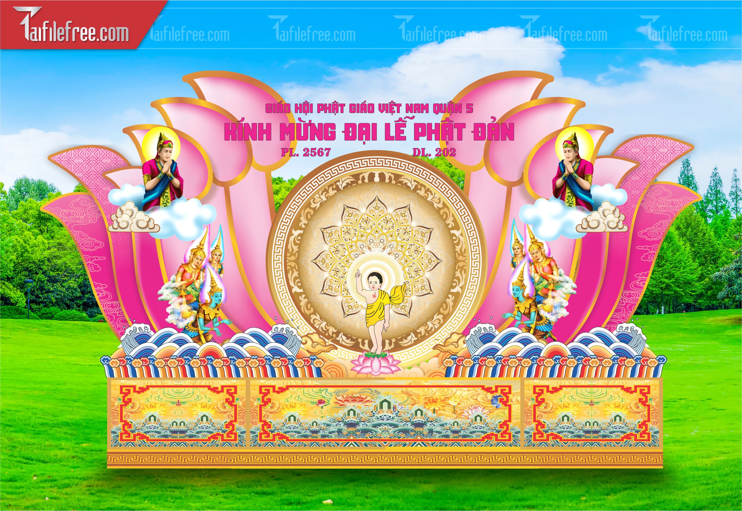 Phông nền sân khấu - Backdrop Trang Trí Mừng Lễ Phật Đản LPD87