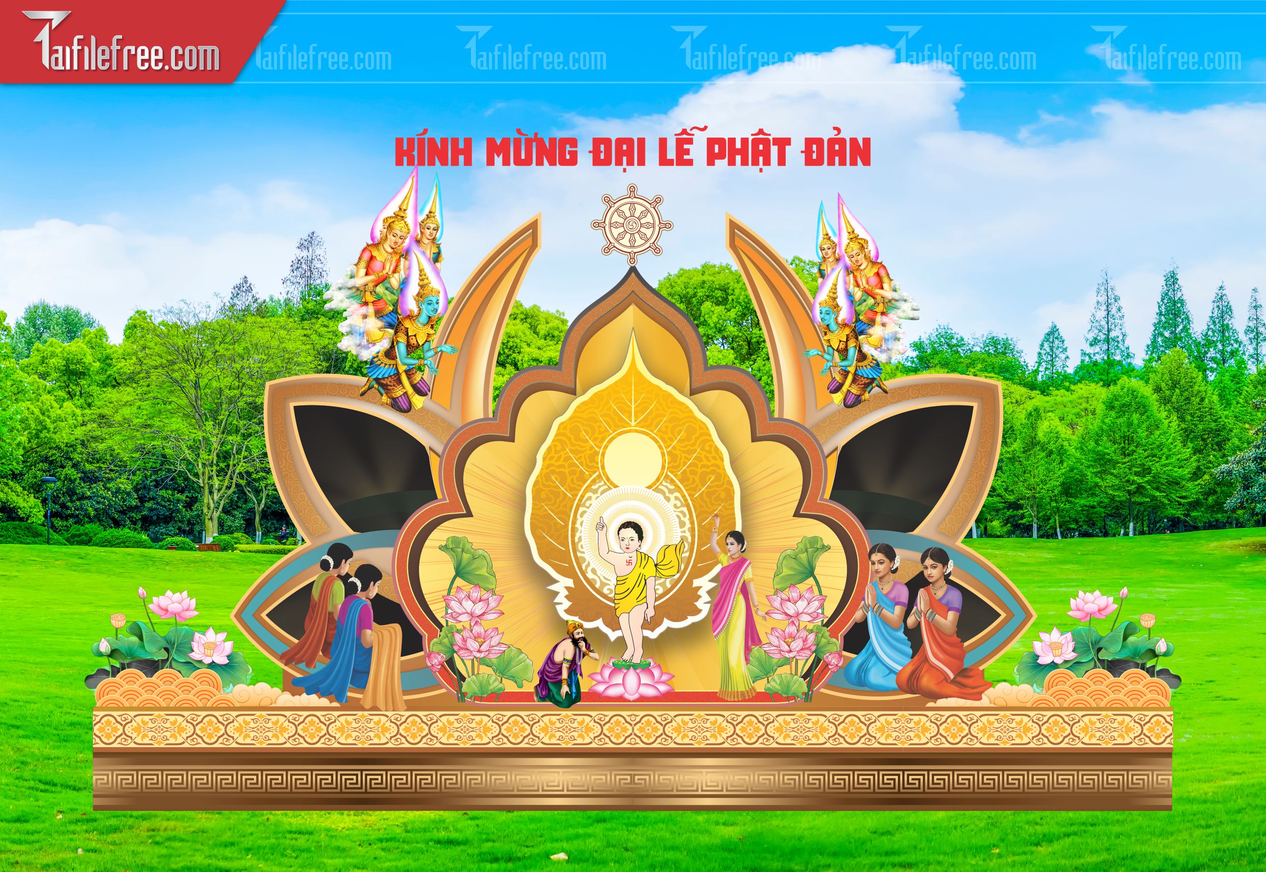 Phông nền sân khấu - Backdrop Trang Trí Mừng Lễ Phật Đản LPD89