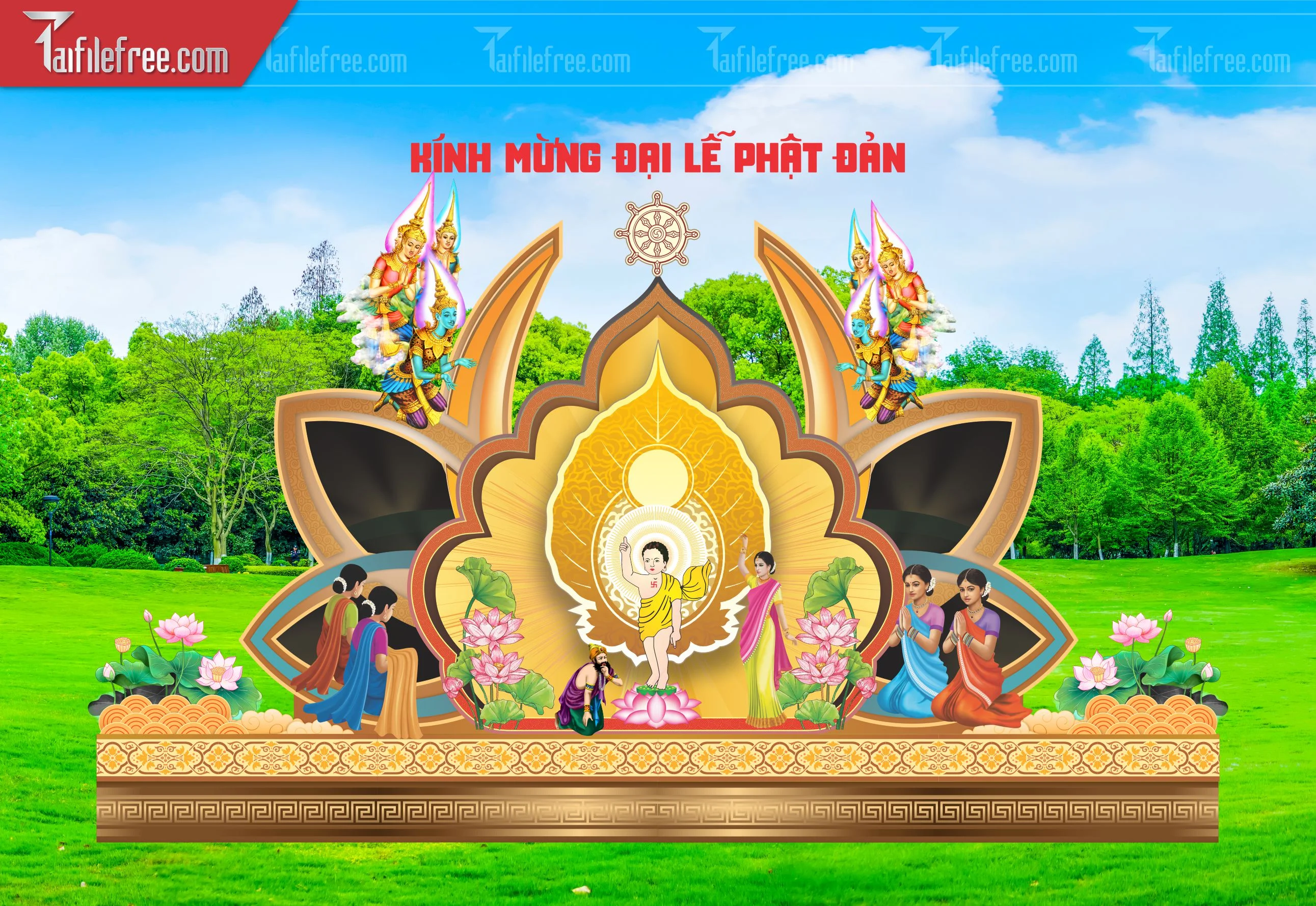 Phông nền sân khấu - Backdrop Trang Trí Mừng Lễ Phật Đản LPD89