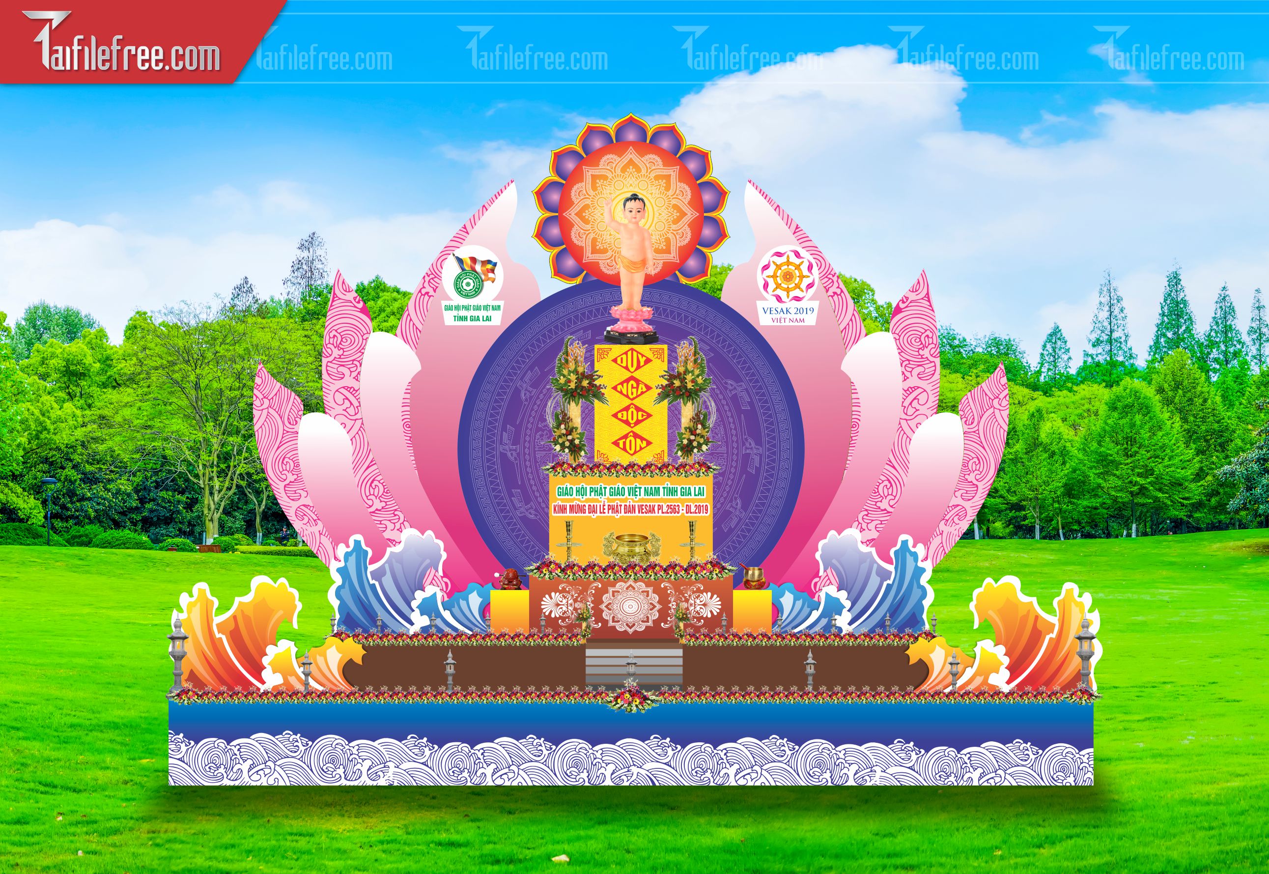 Phông nền sân khấu - Backdrop Trang Trí Mừng Lễ Phật Đản LPD96