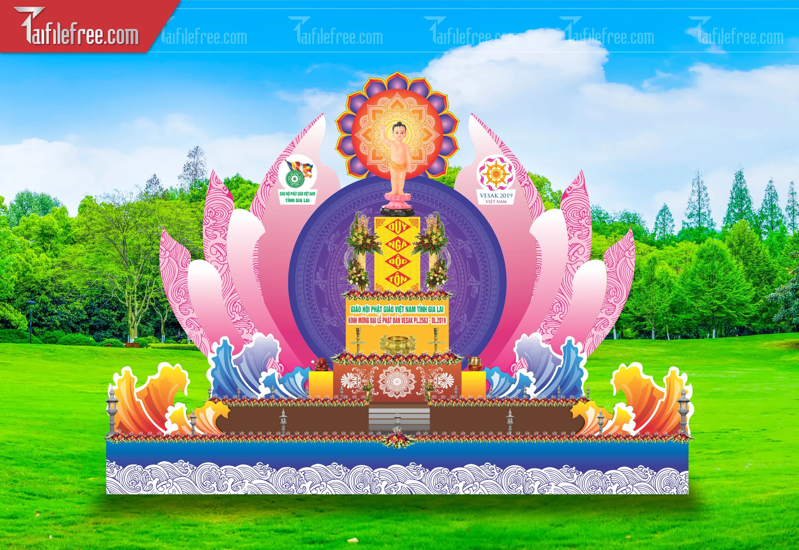 Phông nền sân khấu - Backdrop Trang Trí Mừng Lễ Phật Đản LPD96