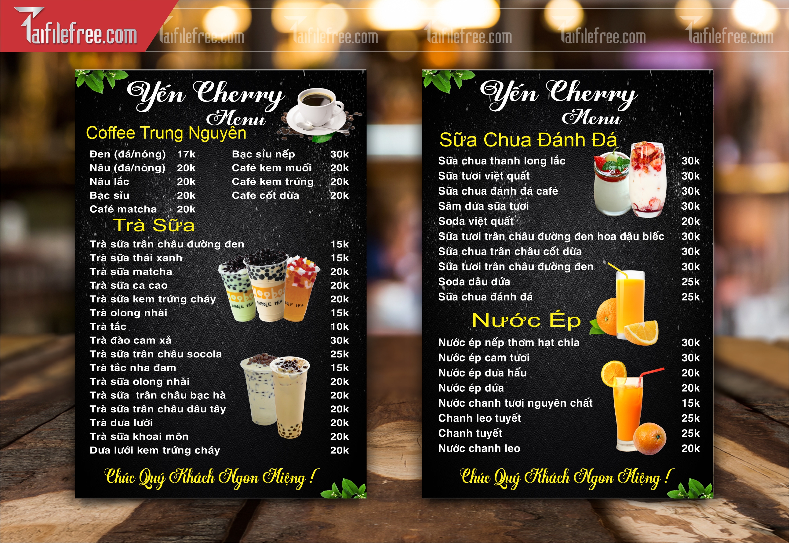 Menu Cà Phê, Nước Giải Khát_M128