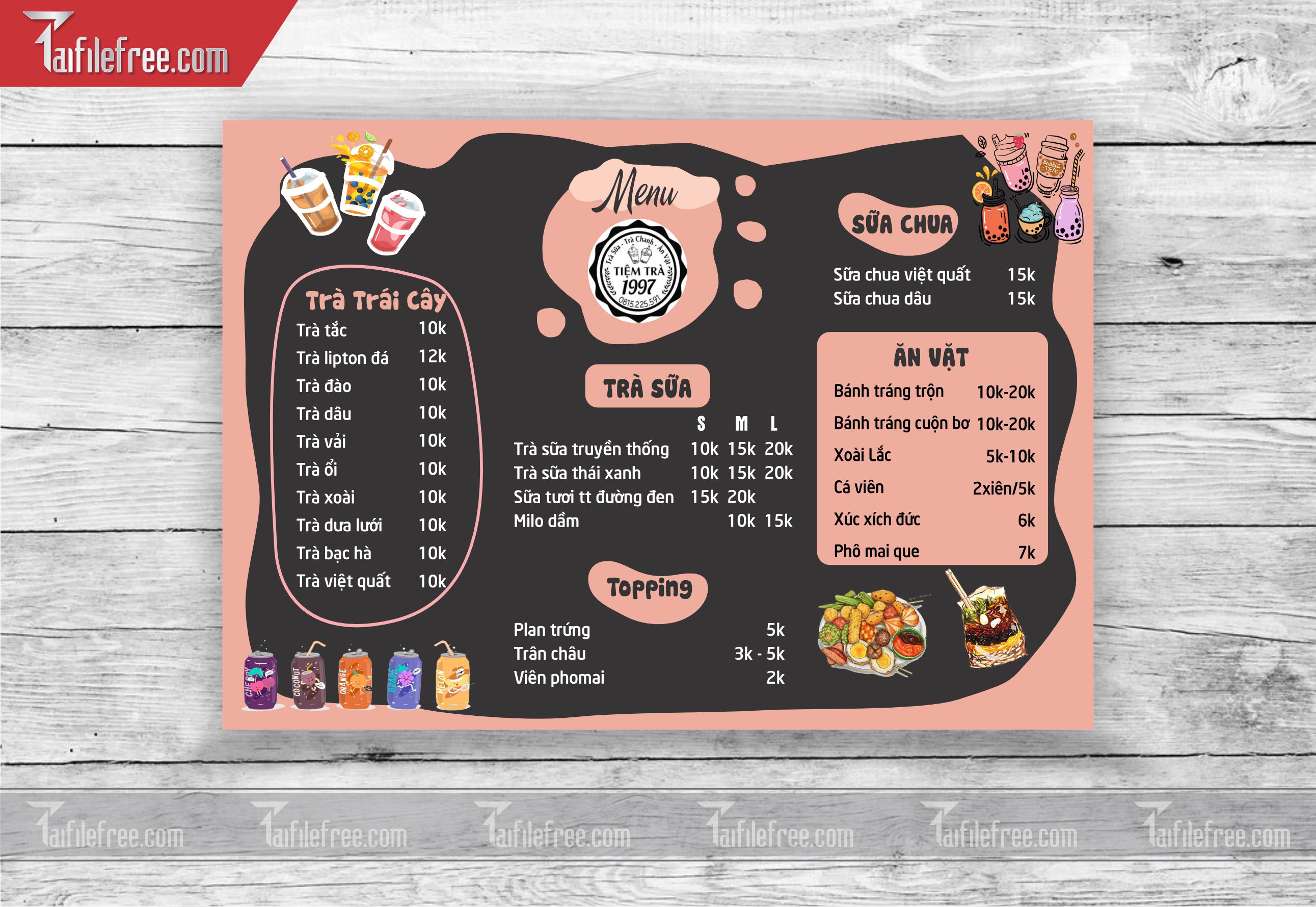 MENU TRÀ SỮA, ĂN VẶT_M16
