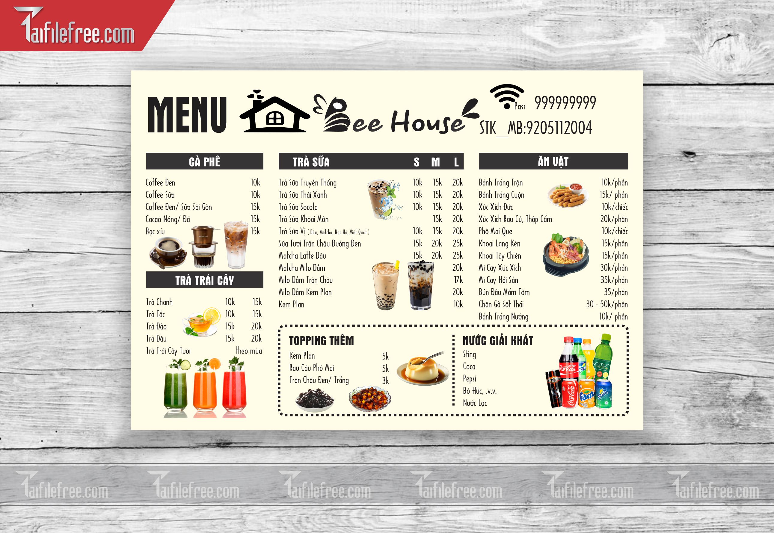 MENU TRÀ SỮA, ĂN VẶT_M17