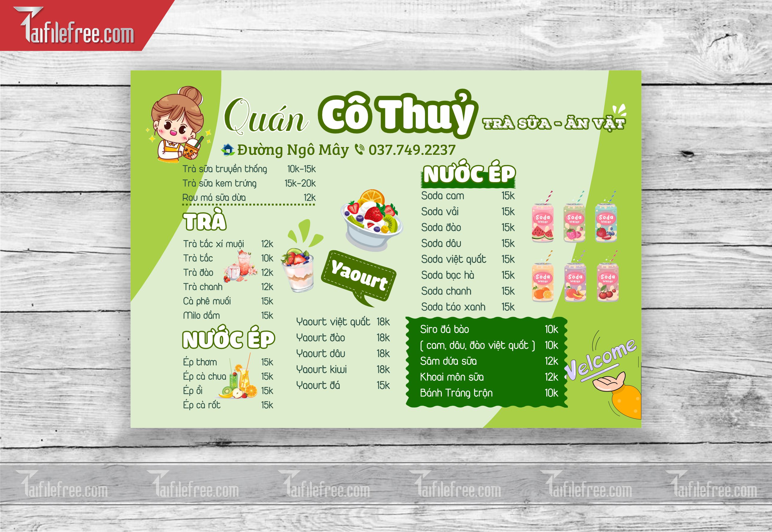 MENU TRÀ SỮA, ĂN VẶT_M20