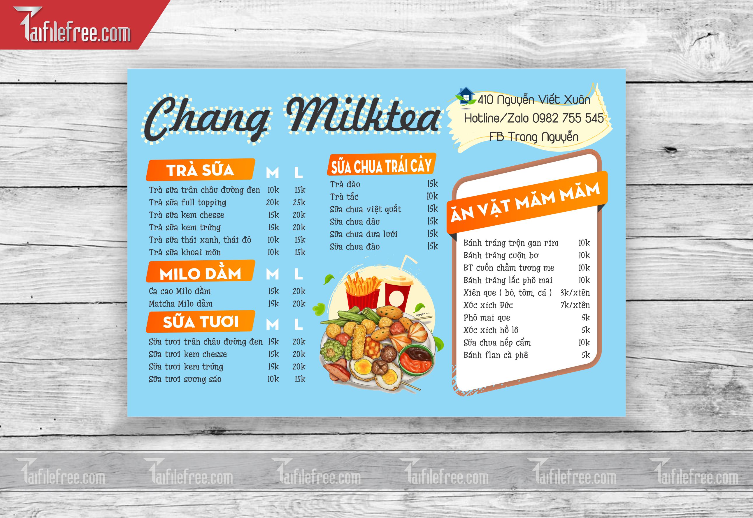 MENU TRÀ SỮA, ĂN VẶT_M21