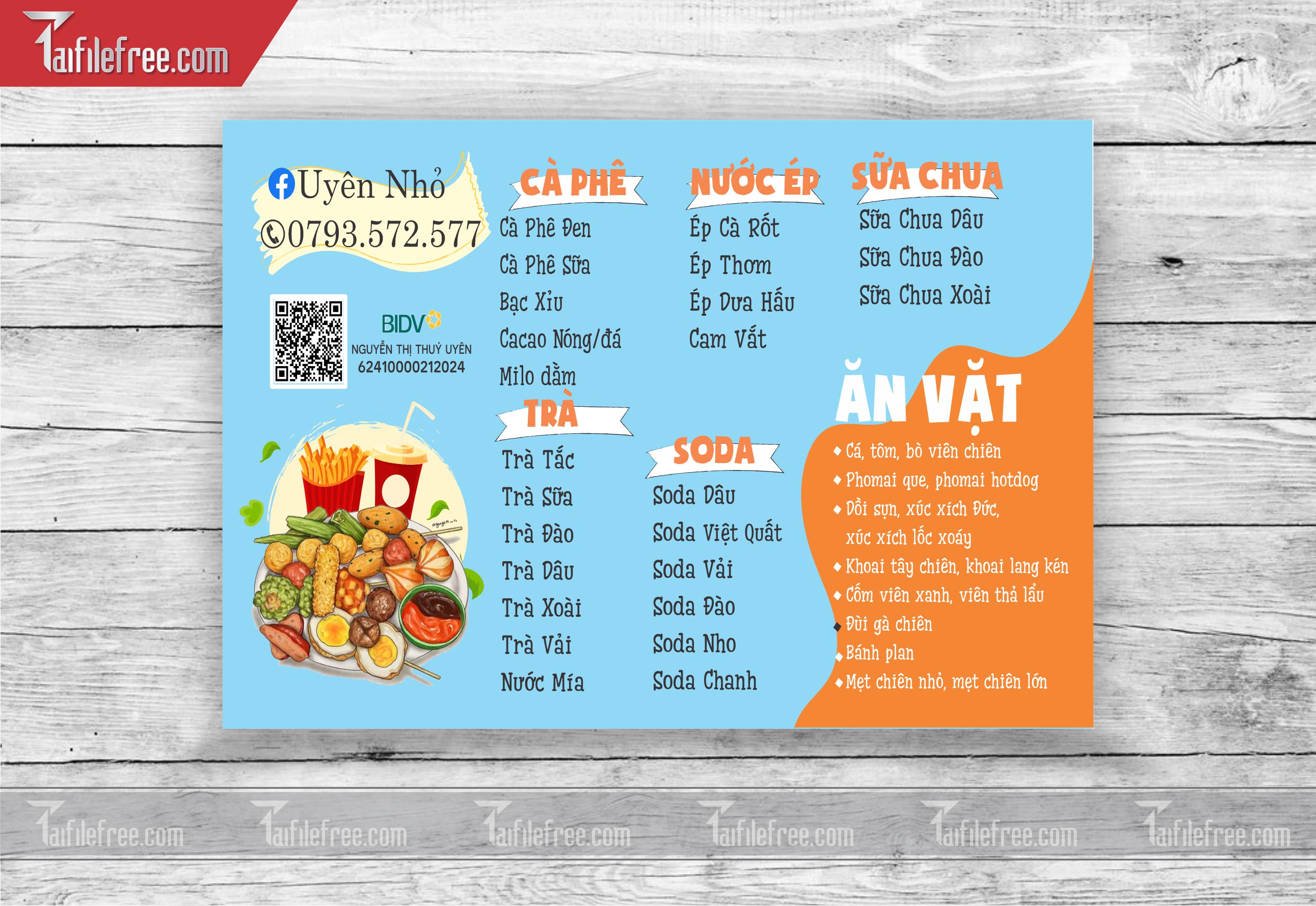 MENU NƯỚC GIẢI KHÁT, ĂN VẶT_M30