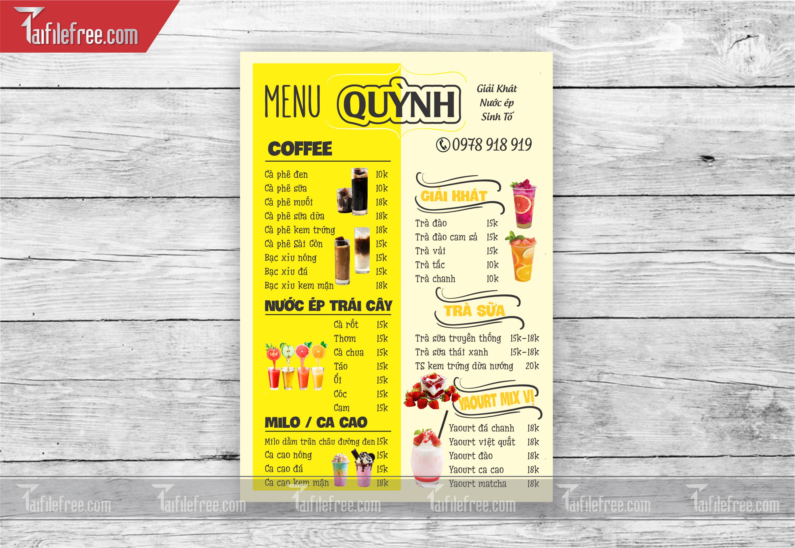 MENU NƯỚC GIẢI KHÁT, ĂN VẶT_M32