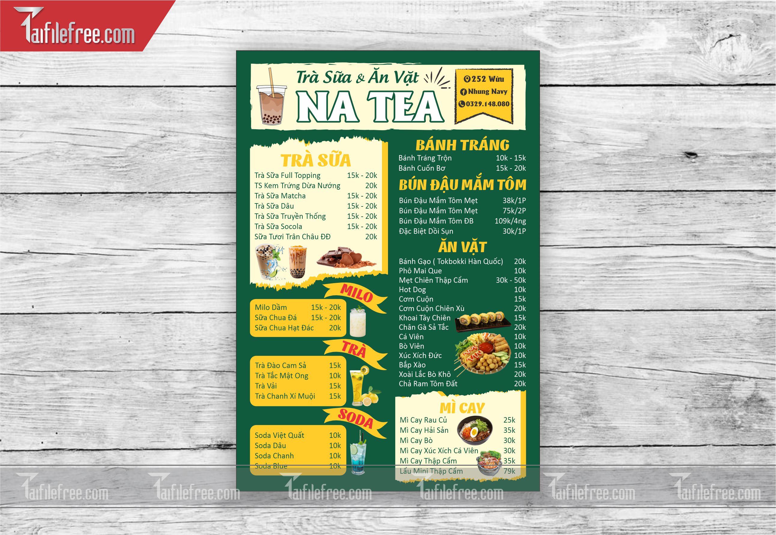 MENU TÀ SỮA, ĂN VẶT_M34