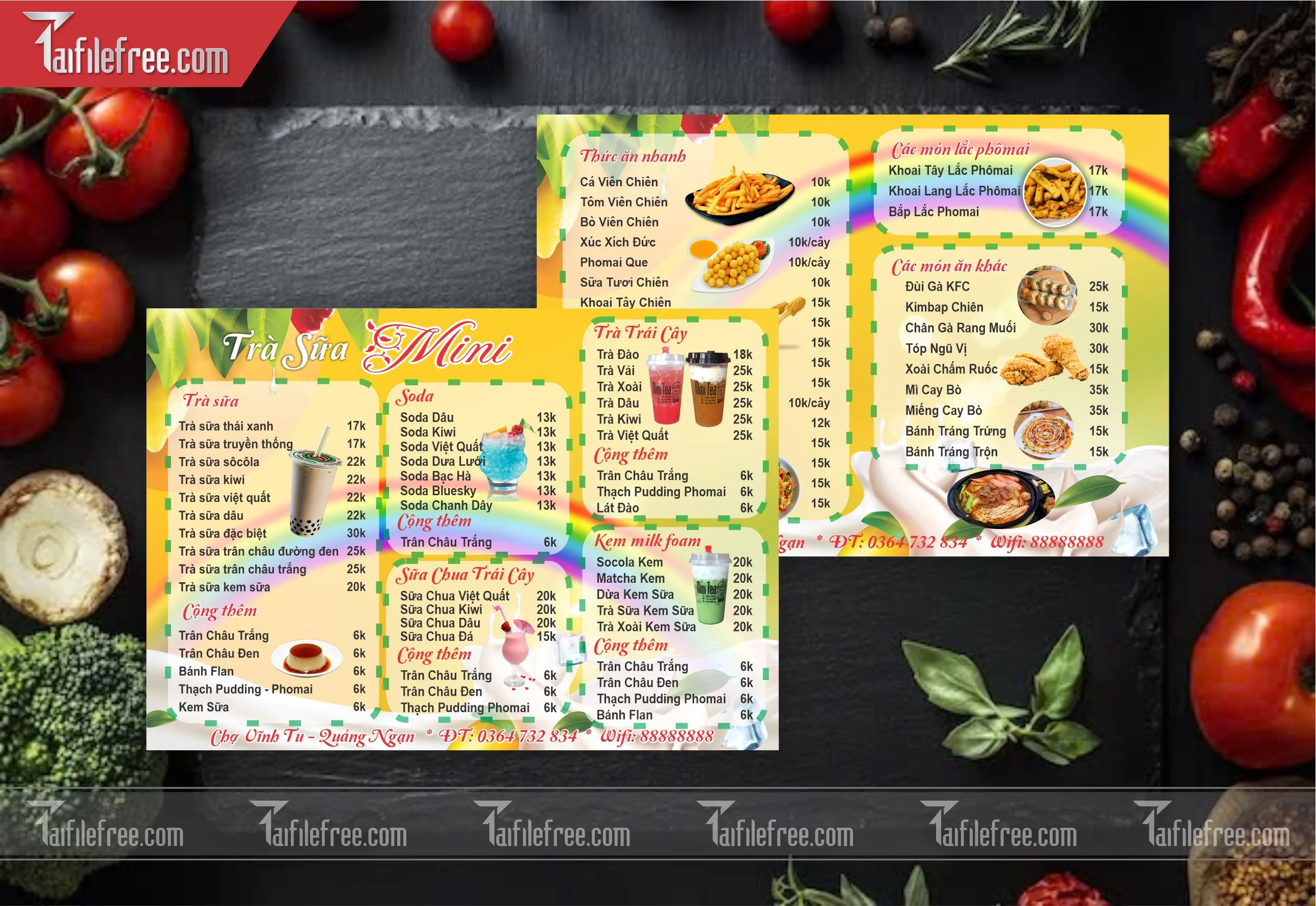 Menu Quán Trà Sữa, Ăn Vặt_M74