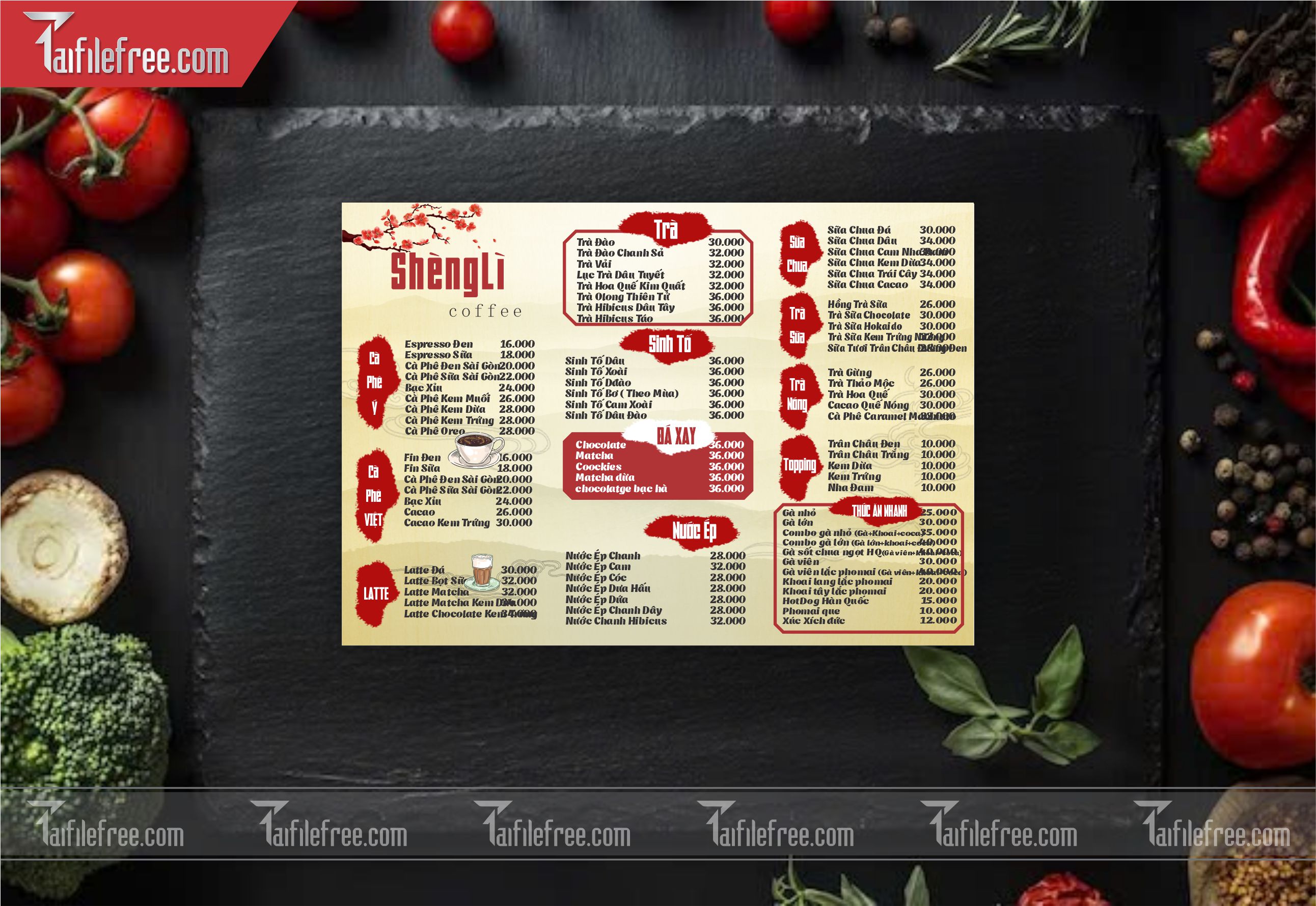 Menu Trà Sữa, Nước Giải Khát, Thức Ăn Nhanh_M77