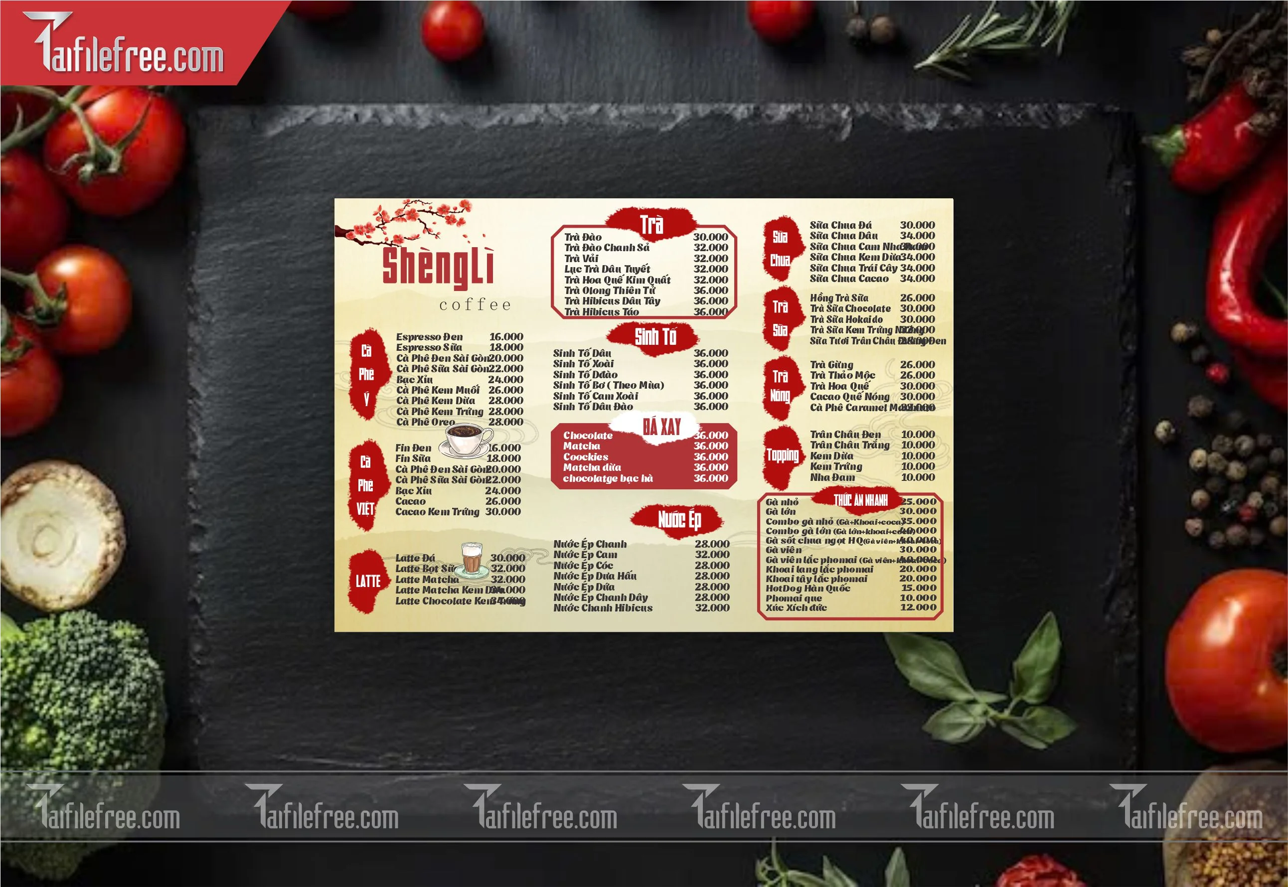 Menu Trà Sữa, Nước Giải Khát, Thức Ăn Nhanh_M77