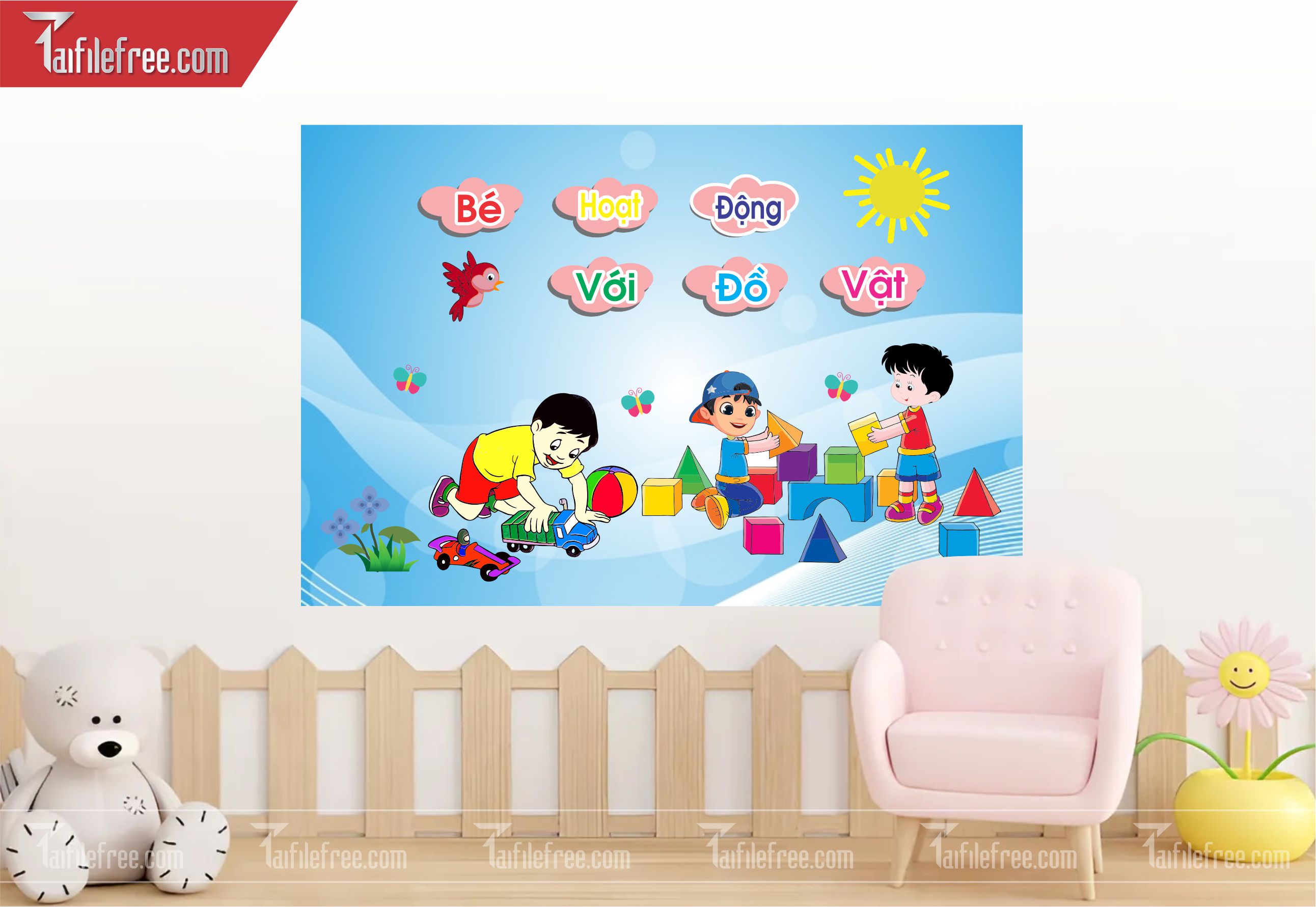 Tranh Mầm Non Chủ đề Bé Hoạt Động Với Đồ Vật_MN28