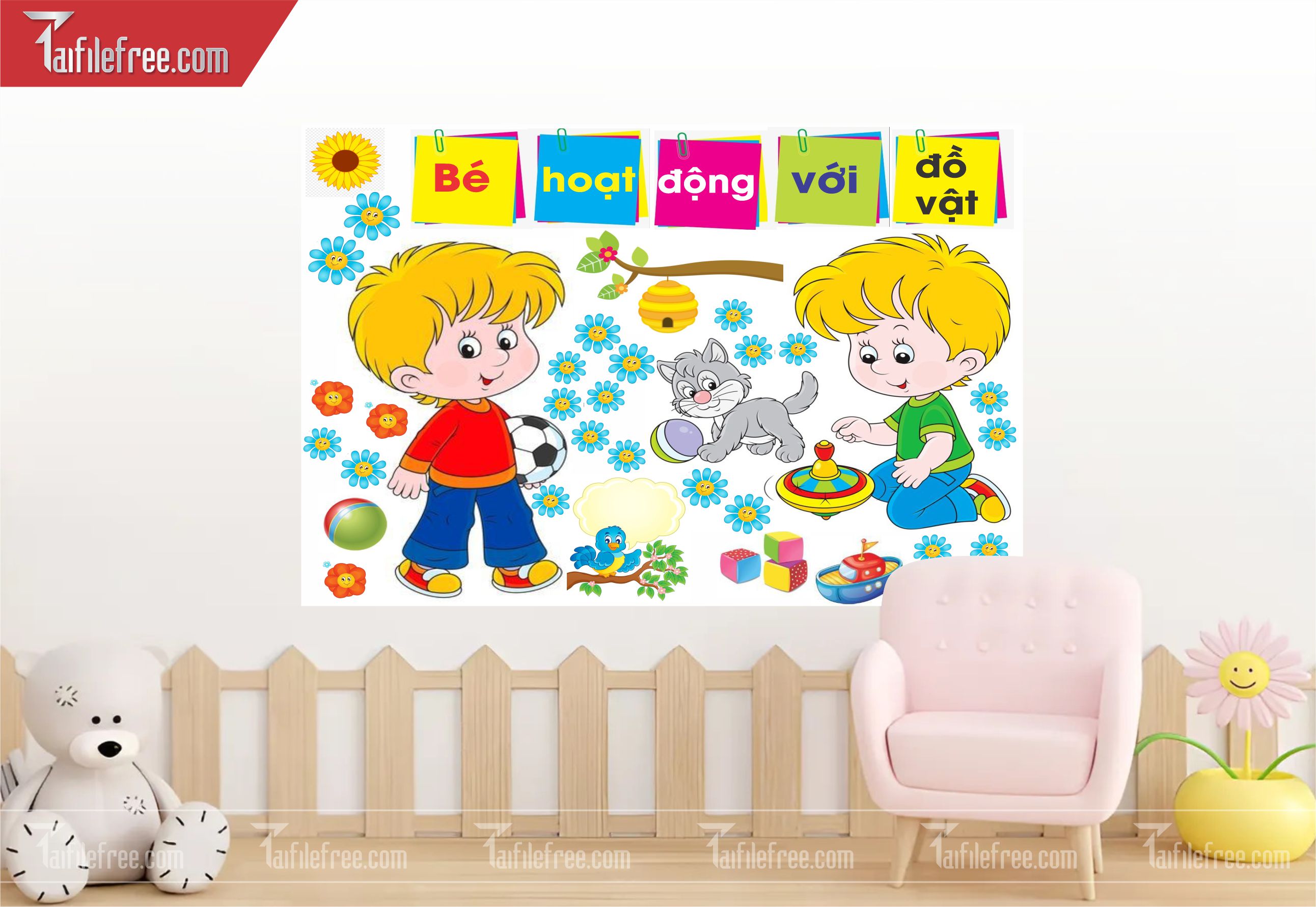 Tranh Mầm Non Chủ đề Bé Hoạt Động Với Đồ Vật_MN32