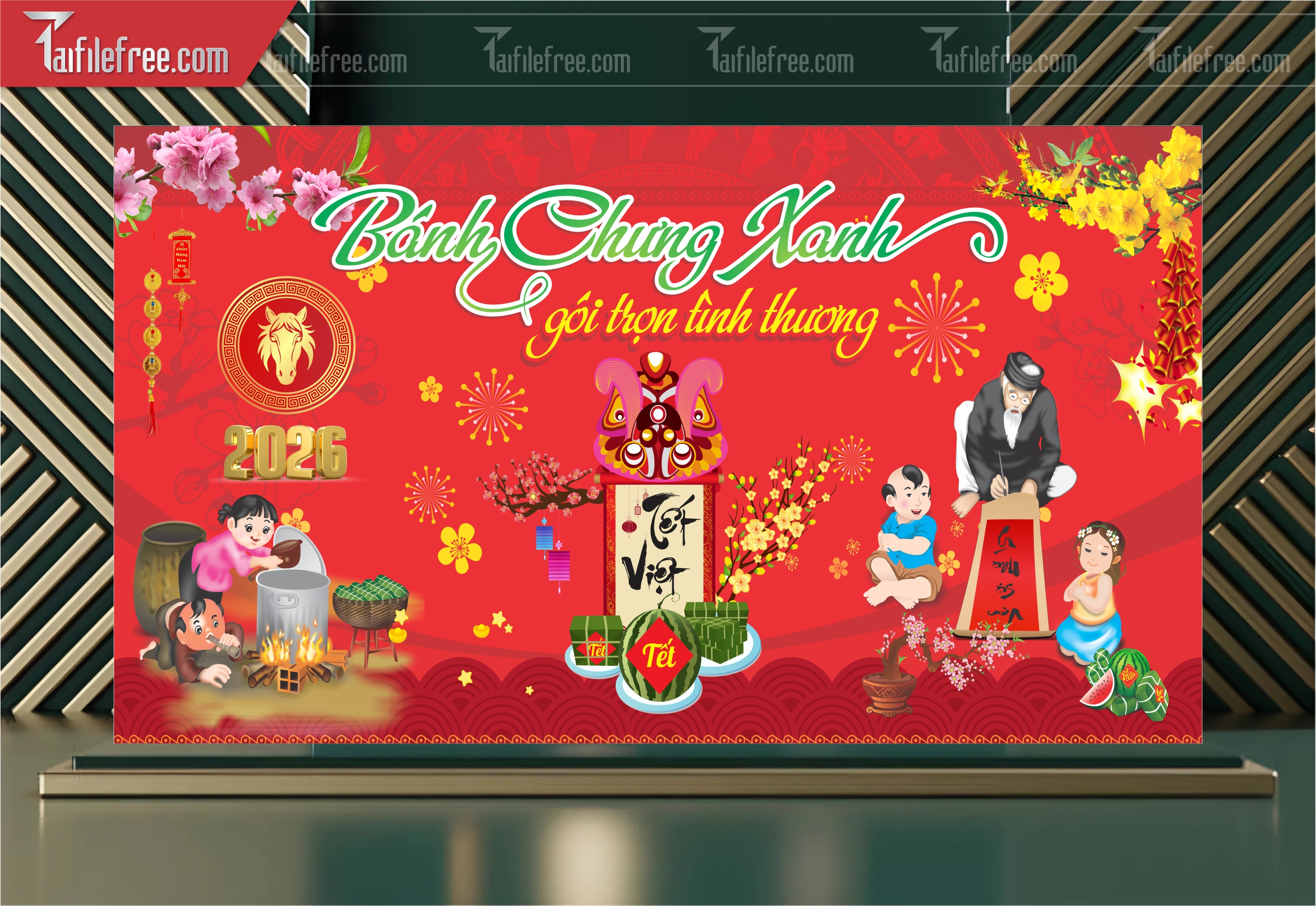 Background Tết Bánh Chưng Xanh Gói Trọn Yêu Thương _PT80