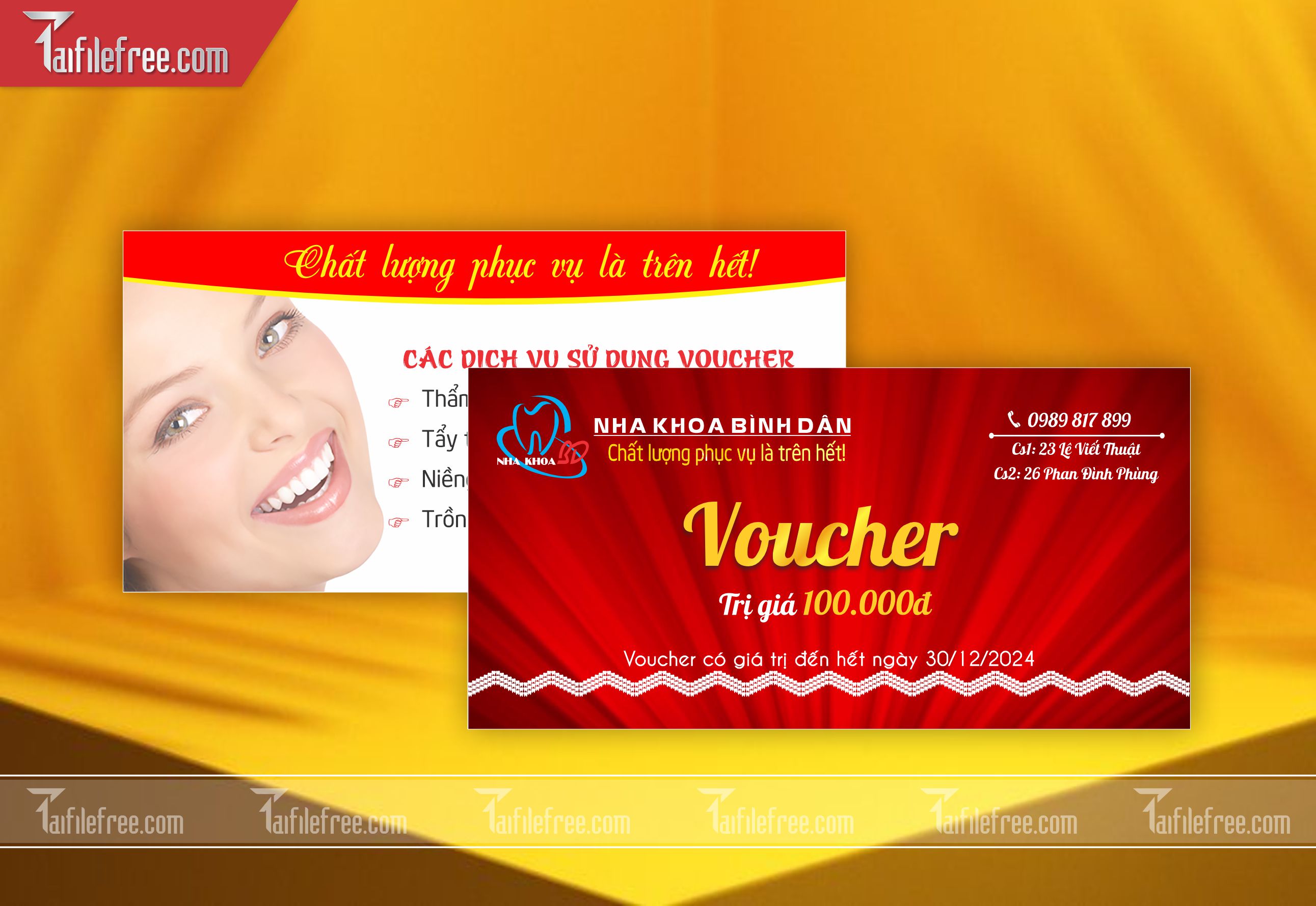 Mẫu Gift Voucher - Quà tặng, Thẻ Giảm Giá, Voucher Nha KHoa TGG01