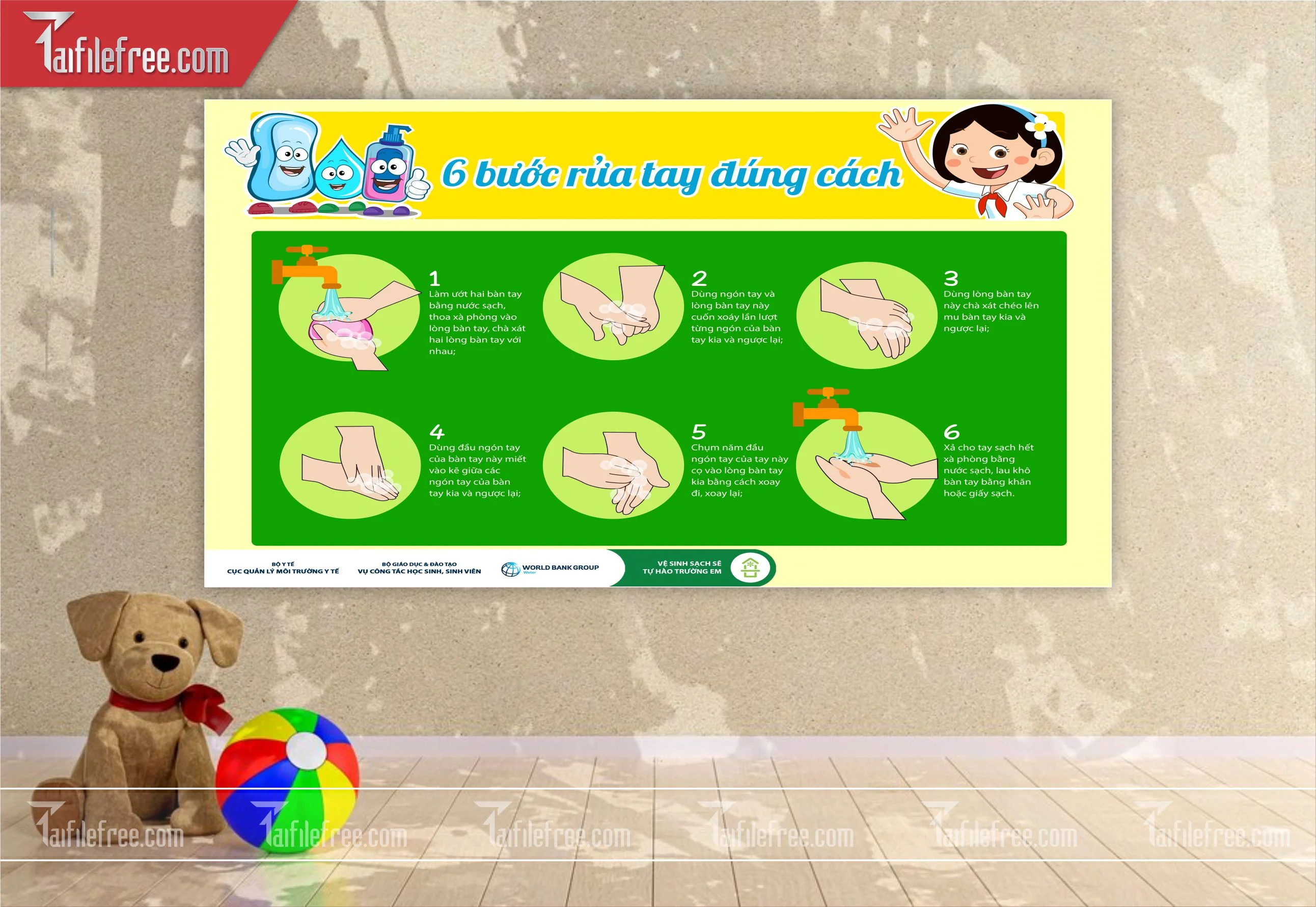 Bảng 6 Bước Rửa Tay Đúng Cách TH22