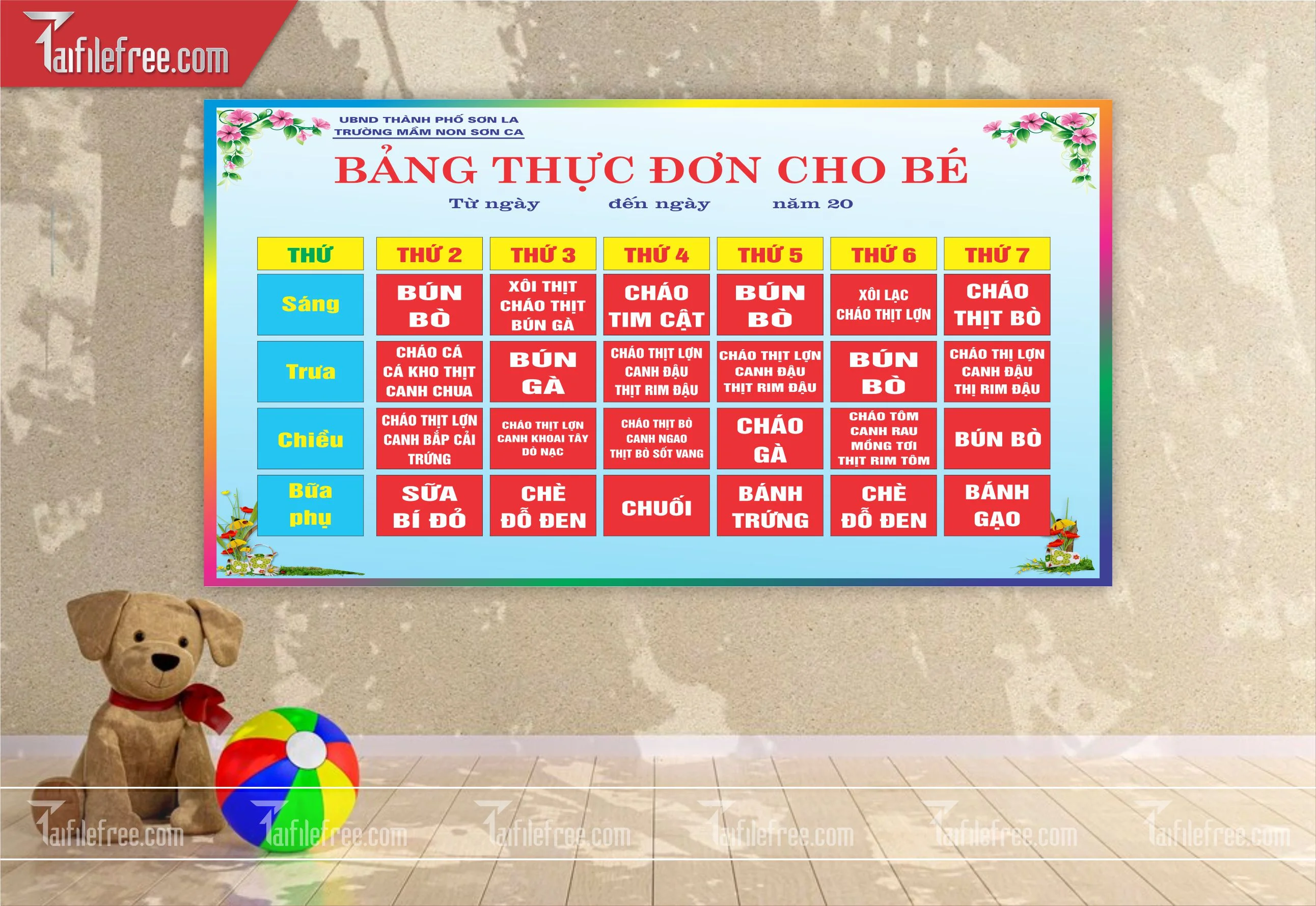 Bảng Thực Đơn Cho Bé TH23