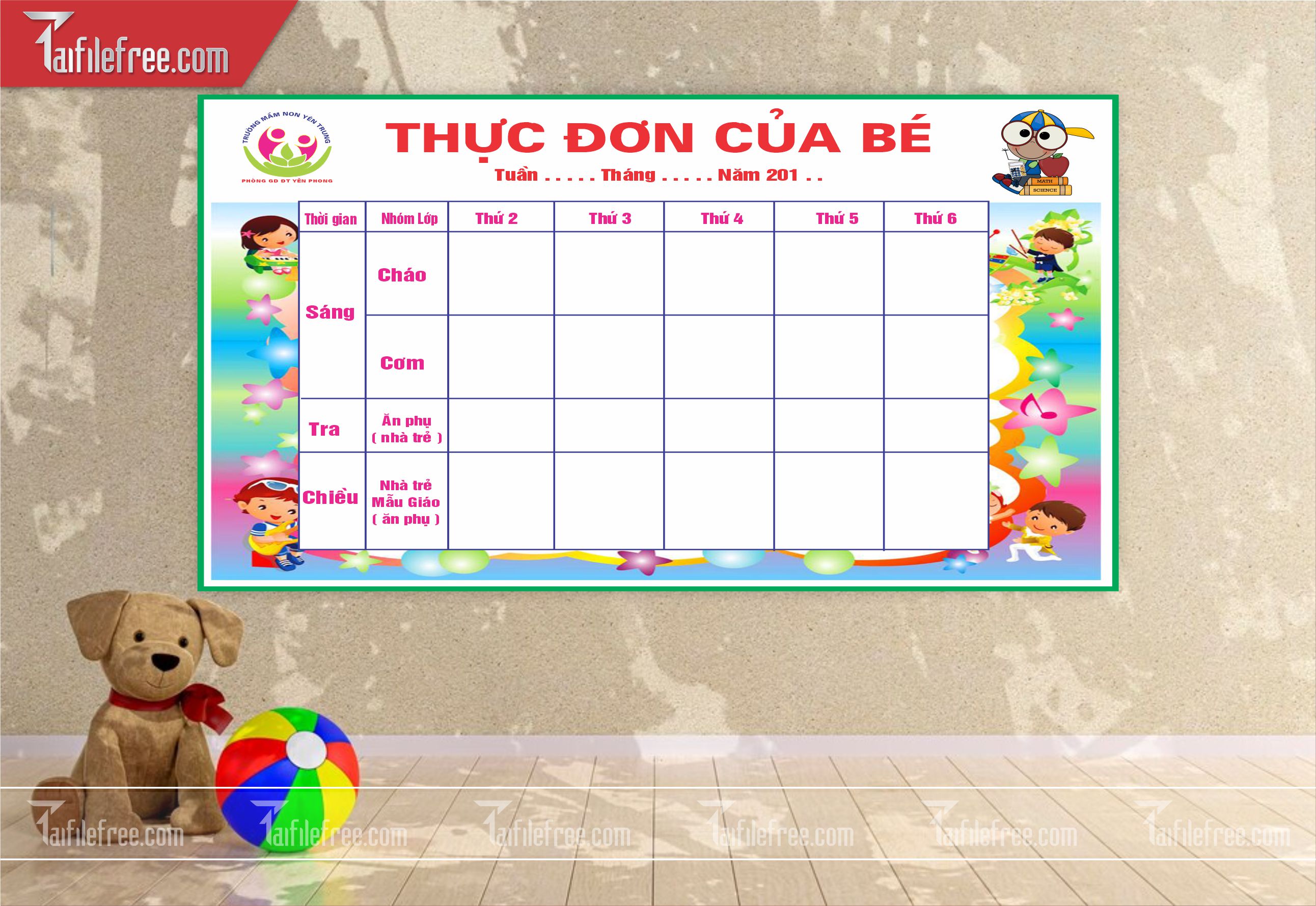 Bảng Thực Đơn Của Bé TH30