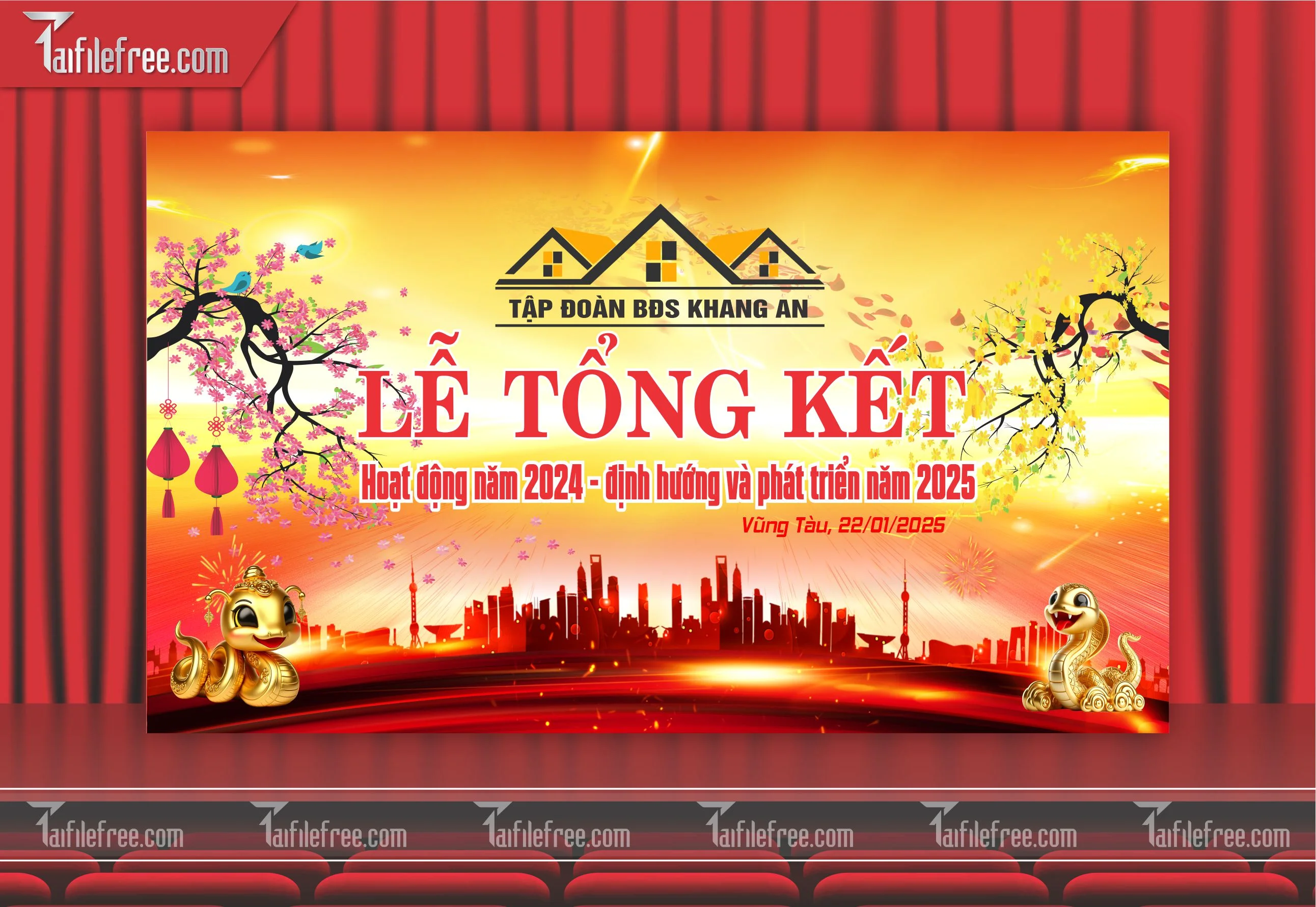 Background Phông Nền Sân Khấu Tổng Kết Cuối Năm Công Ty Doanh Nghiệp TK03