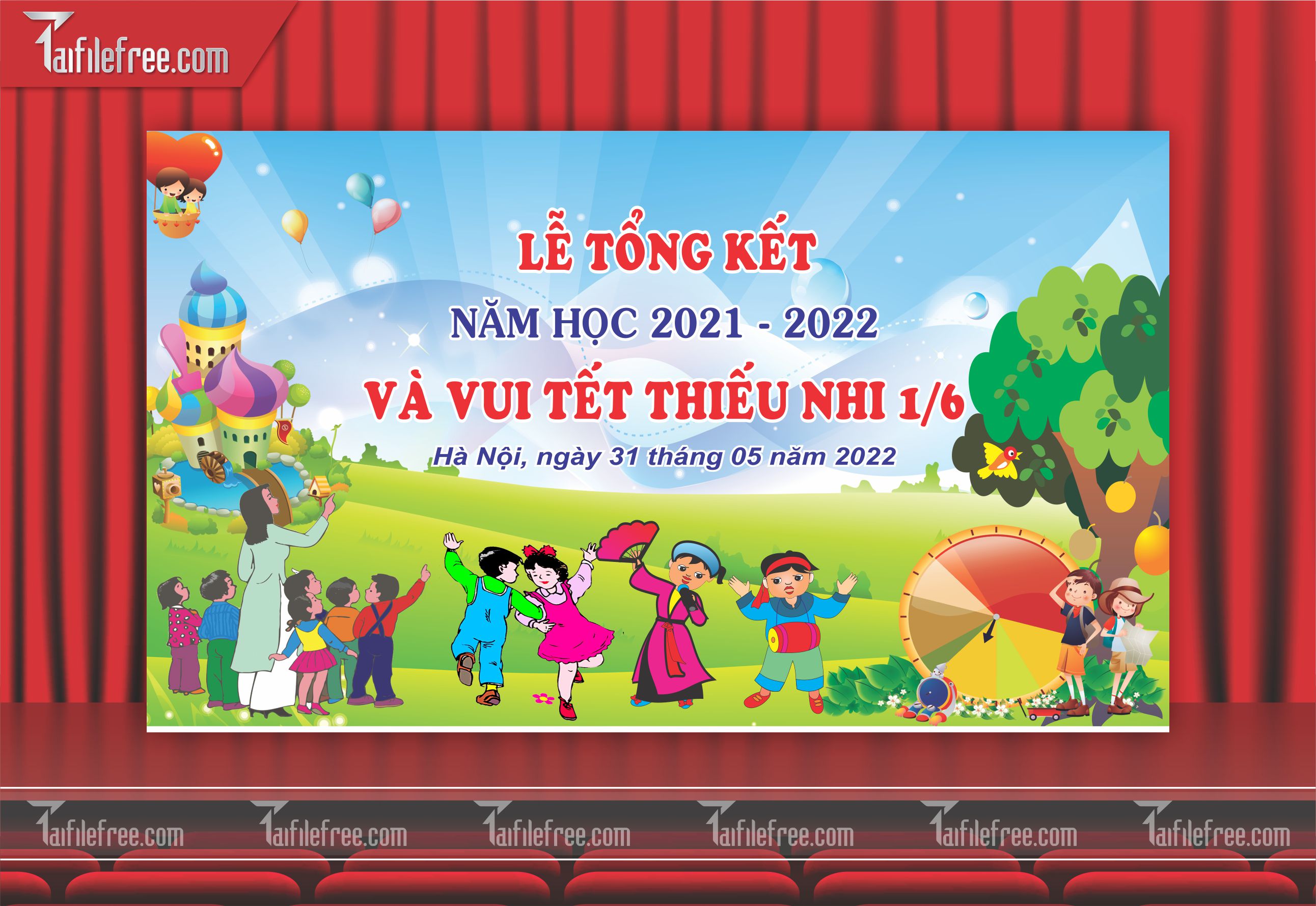 Background Phông Nền Sân Khấu Tổng Kết Cuối Năm Trường Học TK06