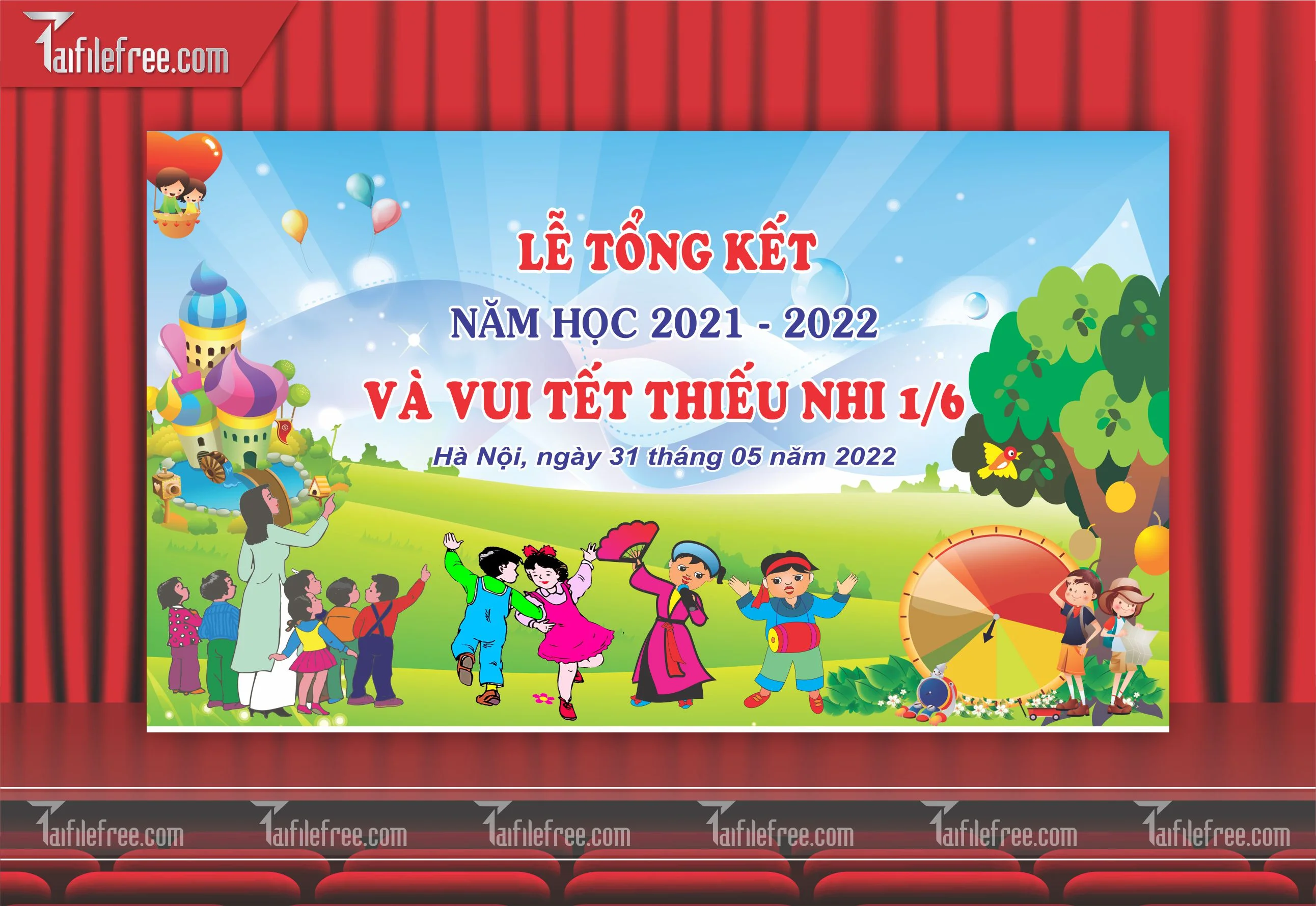 Background Phông Nền Sân Khấu Tổng Kết Cuối Năm Trường Học TK06