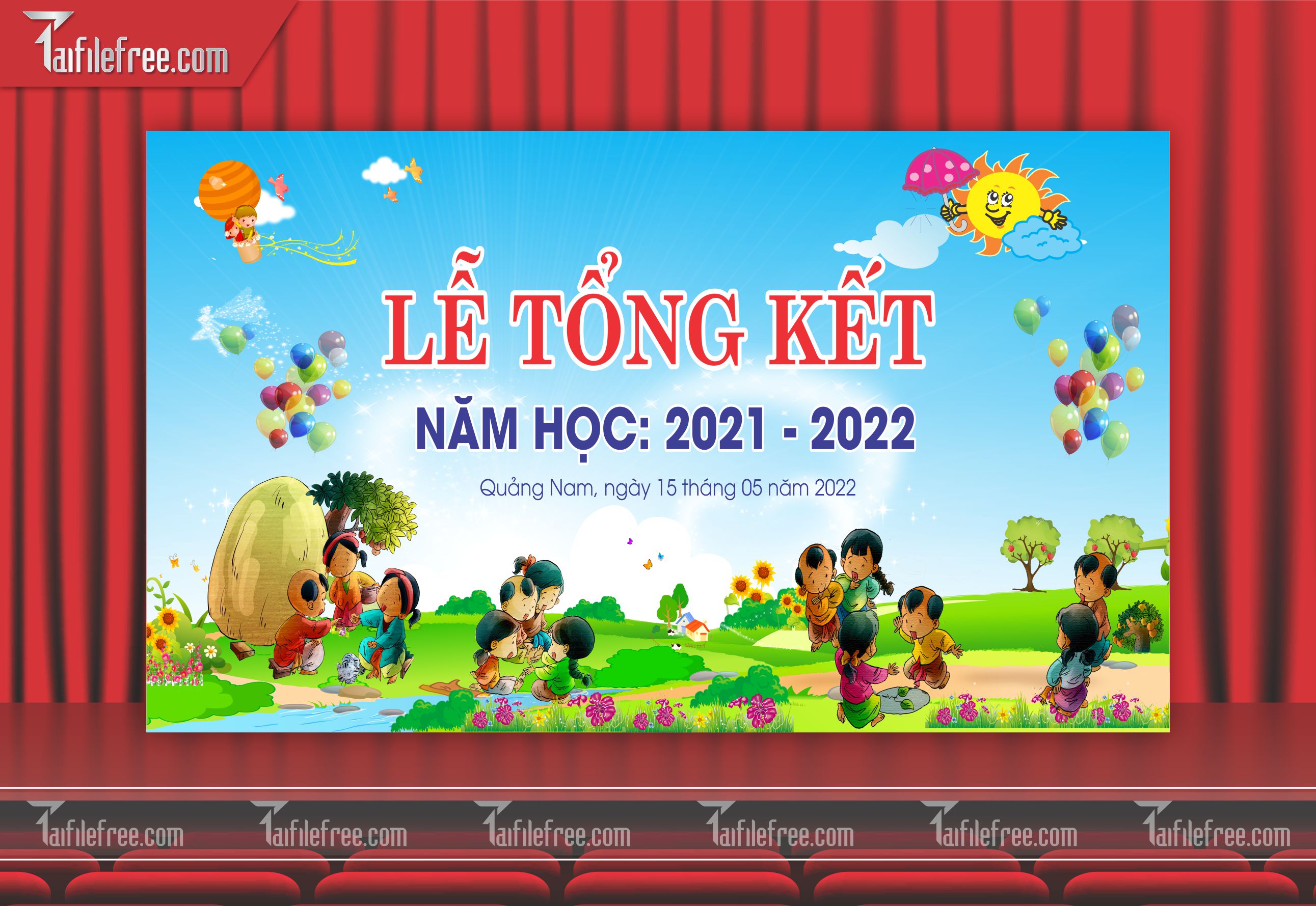 Background Phông Nền Sân Khấu Tổng Kết Cuối Năm Trường Học TK07