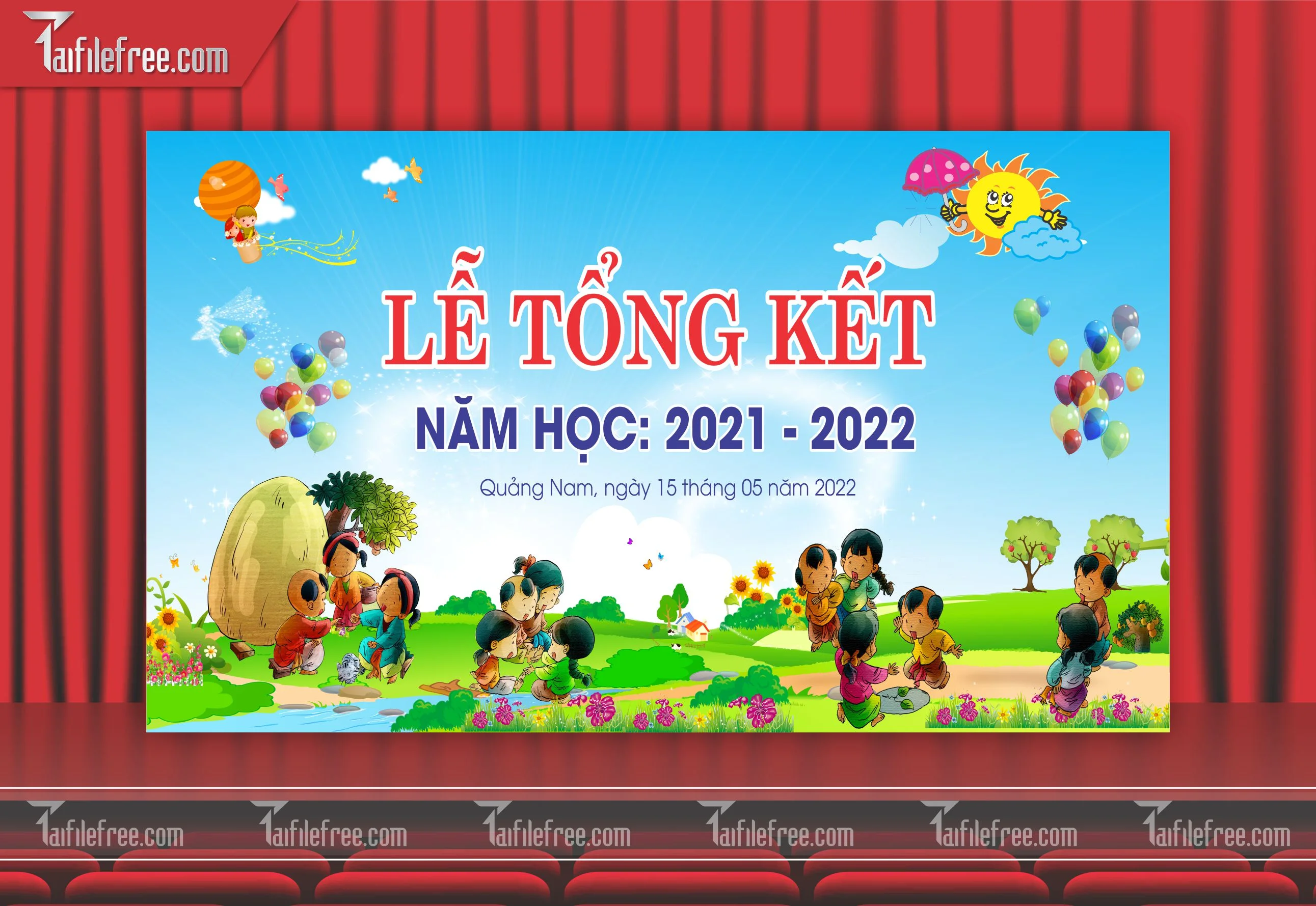 Background Phông Nền Sân Khấu Tổng Kết Cuối Năm Trường Học TK07