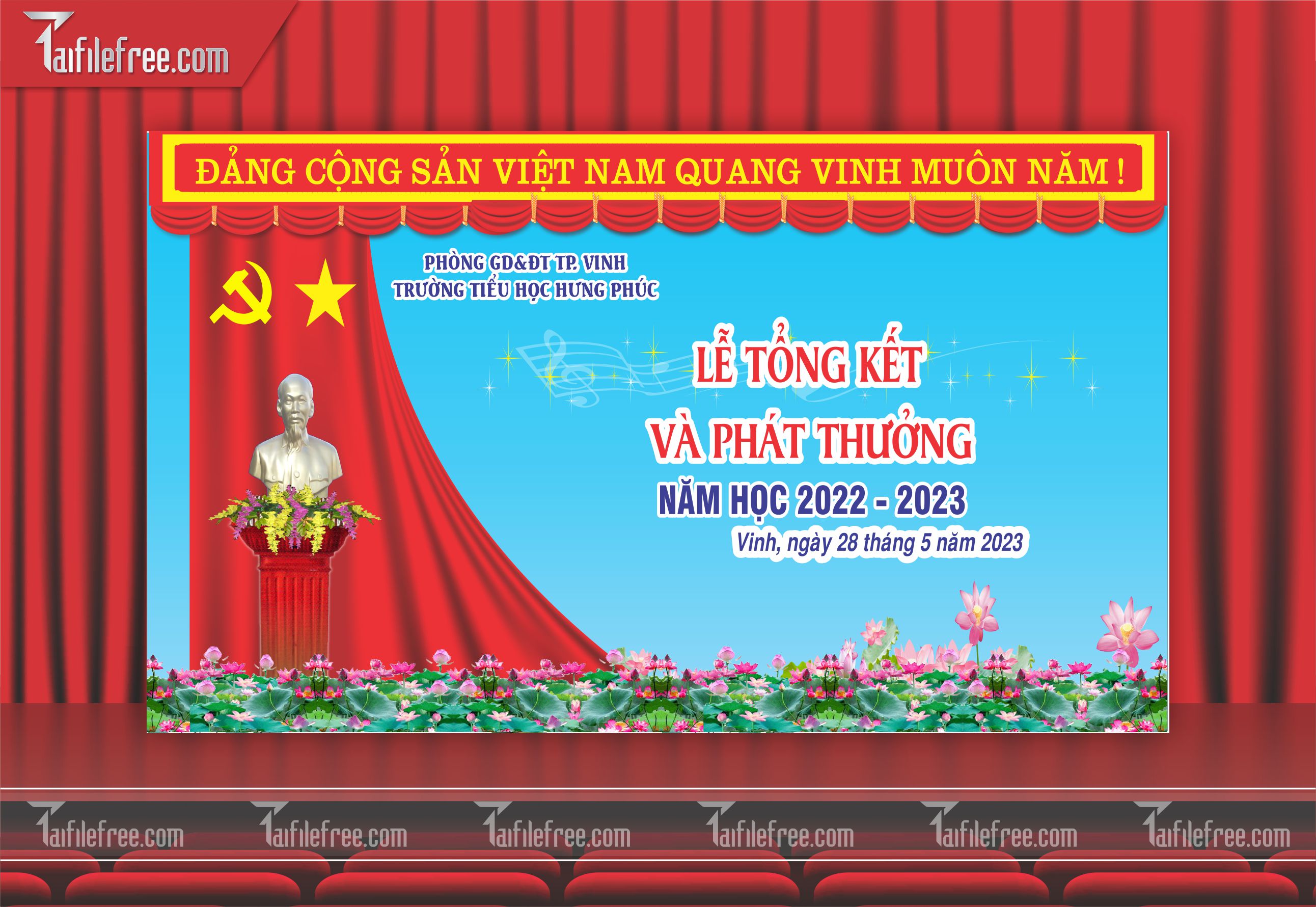 Background Phông Nền Sân Khấu Tổng Kết Cuối Năm Trường Học TK11