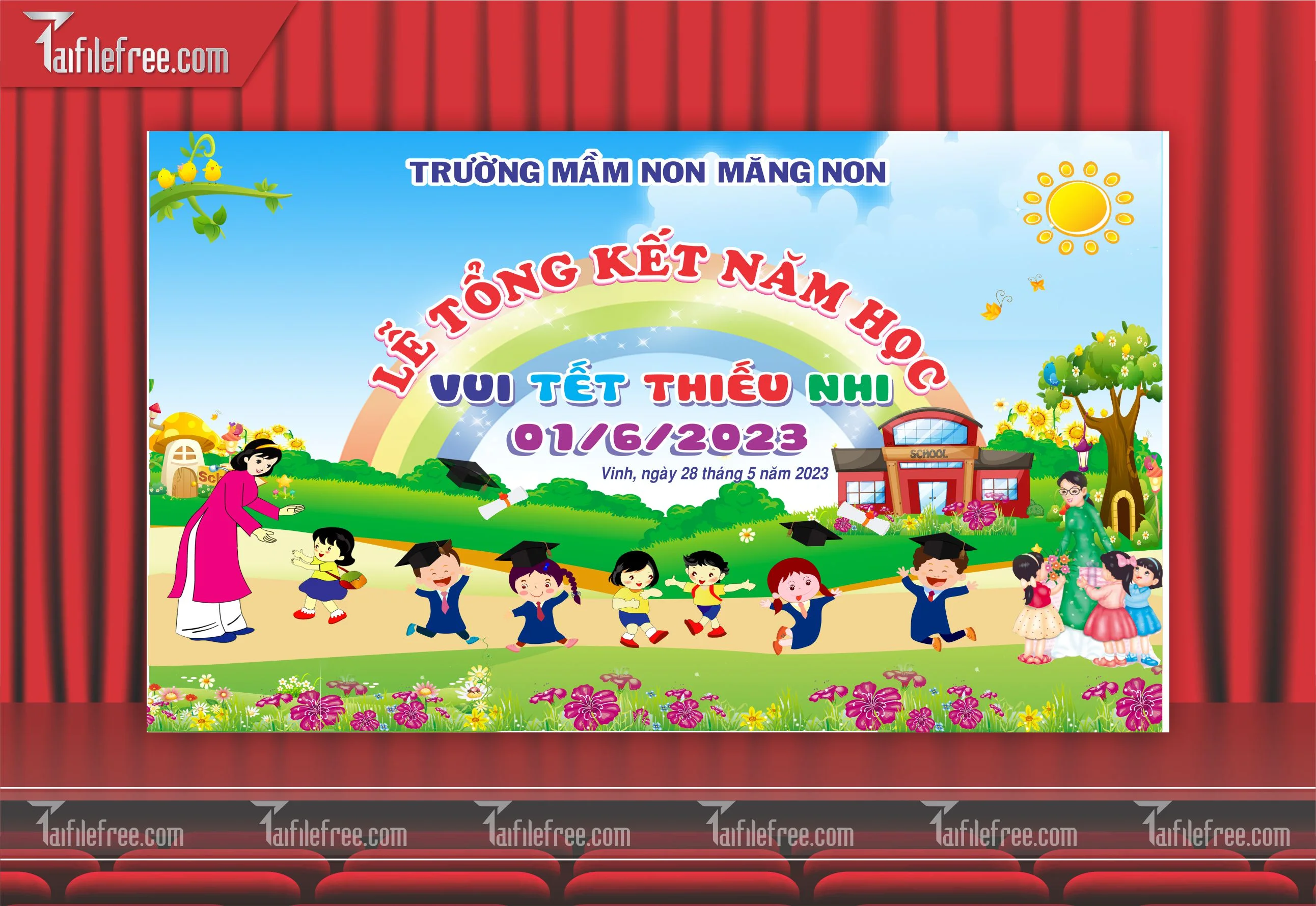 Background Phông Nền Sân Khấu Tổng Kết Cuối Năm Trường Học TK13