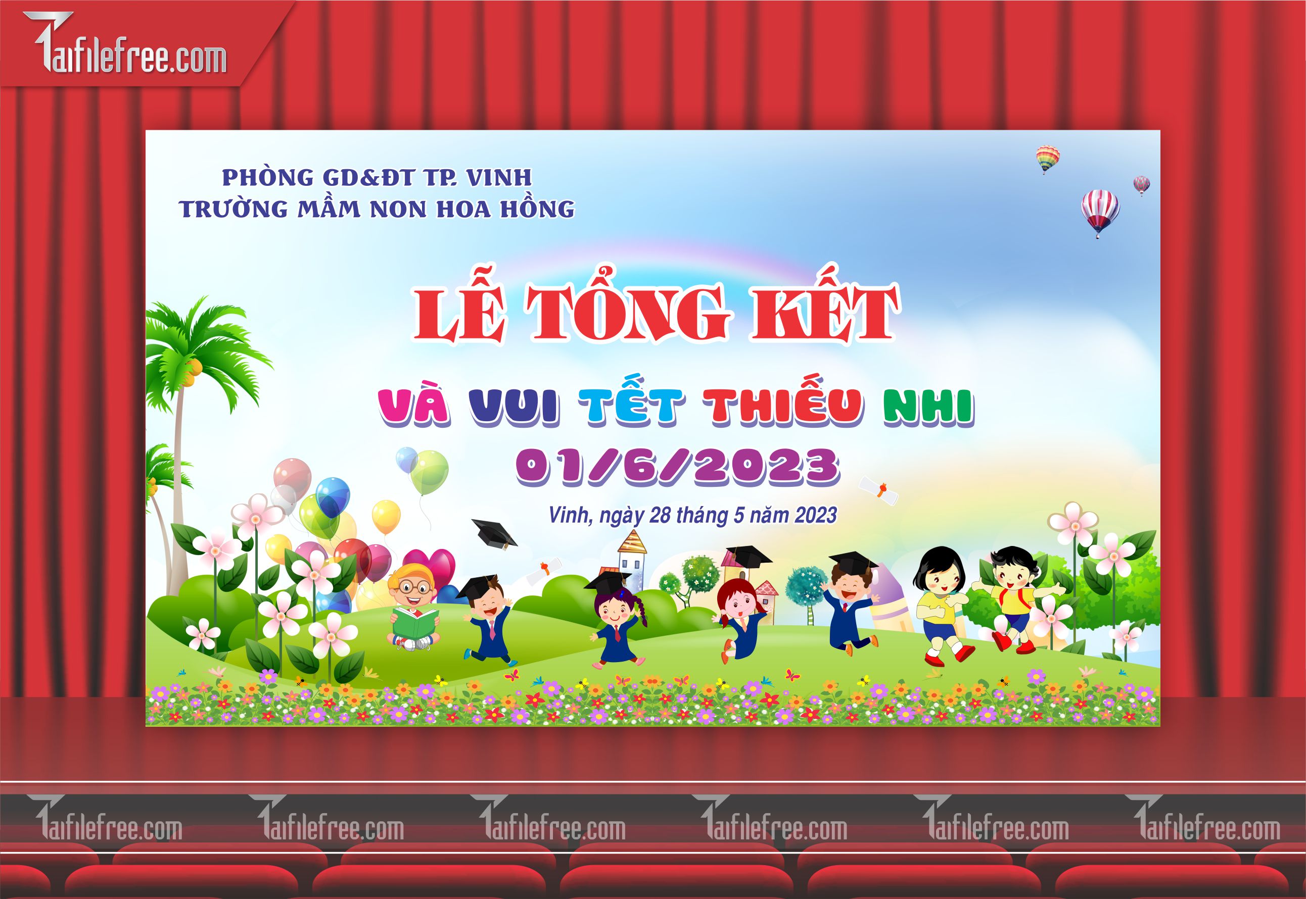Background Phông Nền Sân Khấu Tổng Kết Cuối Năm Trường Học TK15