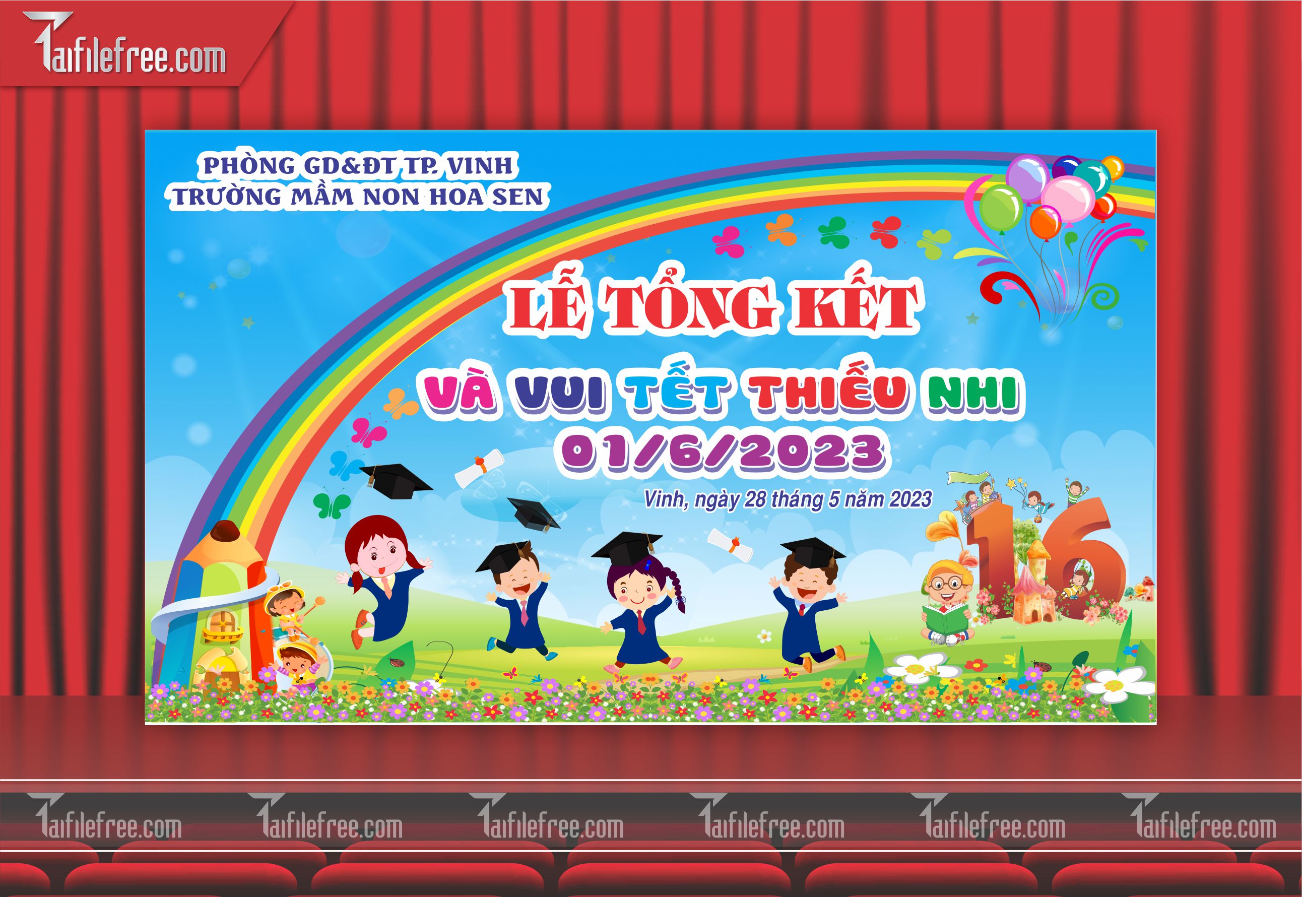 Background Phông Nền Sân Khấu Tổng Kết Cuối Năm Trường Học TK16